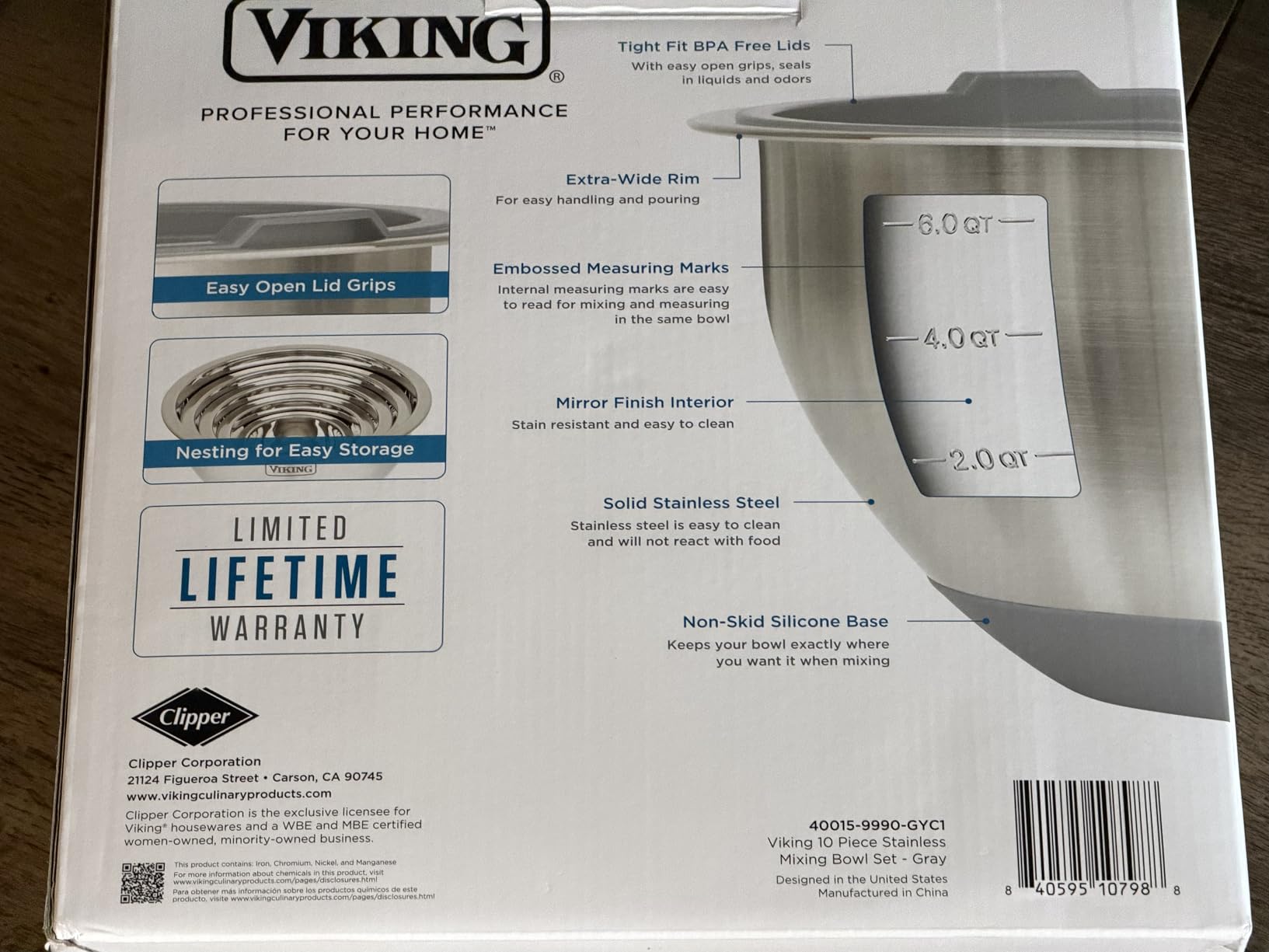Viking Mixing Bowls Set, 10 Piece Stainless Steel Kitchen Cookware, Non-Slip Silicone Base, Includes Tight Fit Lids, Dishwasher Safe, Black - Customer Photo 2