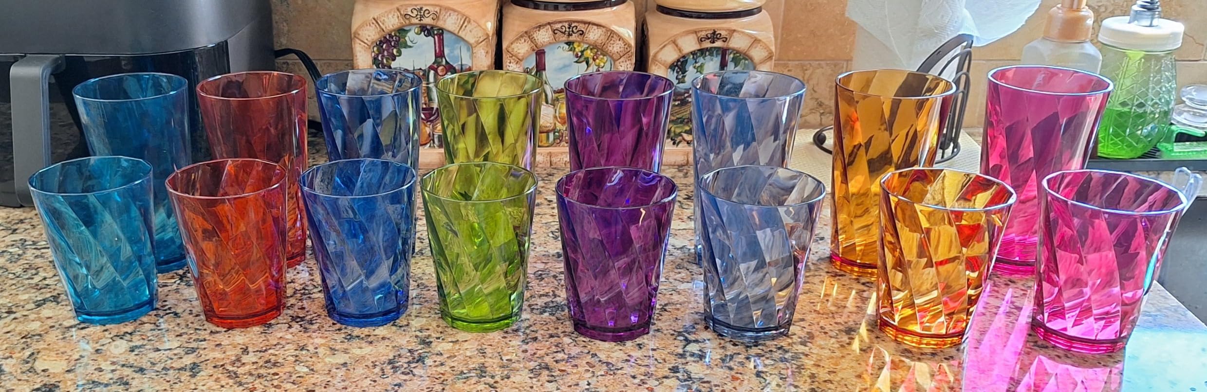 US Acrylic Optix Plastic Reusable Drinking Glasses (Set of 16) 14oz Rocks & 20oz Water Cups in Jewel Tone Colors | BPA-Free Tumblers, Made in USA | Top-Rack Dishwasher Safe - Customer Photo 2