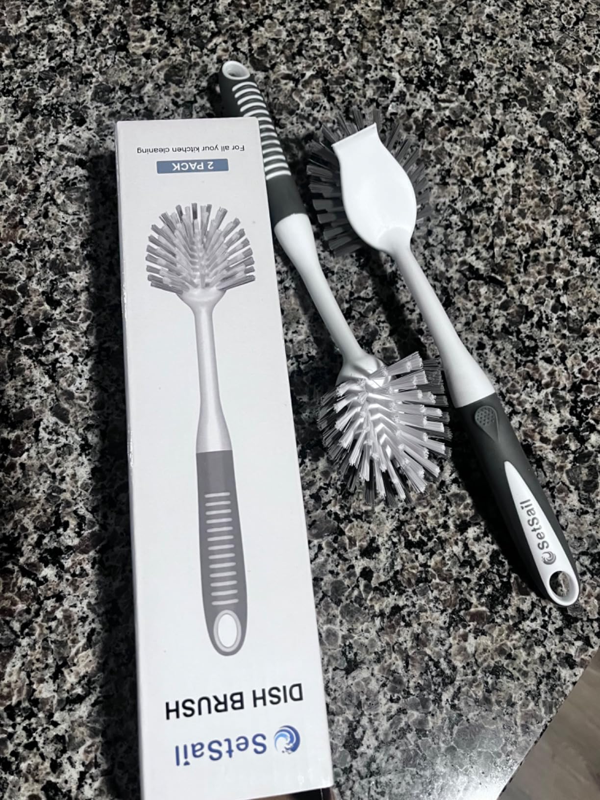 SetSail Dish Brush with Handle, 2 Pack Stiff Bristles Dish Scrubber with Built-in Scraper Dish Scrub Brushes for Cleaning Dishes, Pots and Pans, Kitchen Sink customer photo 2