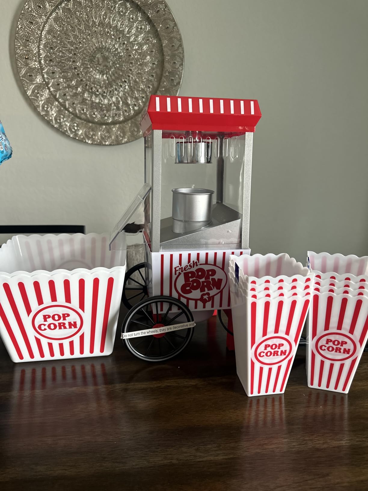 Nostalgia Vintage Hot-Air Popcorn Maker Machine - Makes Up to 12 Cups - Oil-Free - Healthier Popcorn - Classic Stand-Up Cart With Wheels - Includes Kernel Measuring Cup - Red - Customer Photo 1