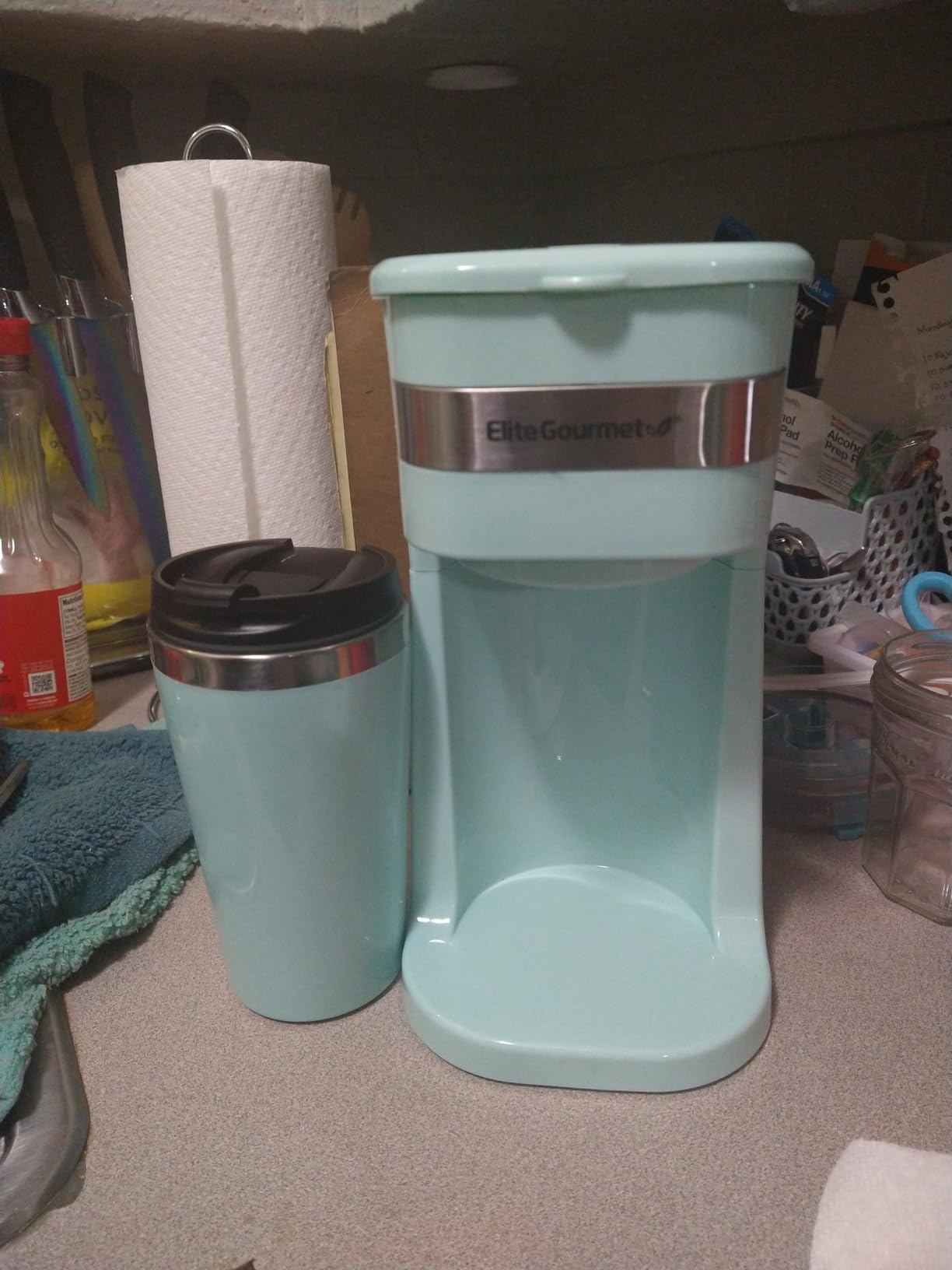 Elite Gourmet EHC113M Personal Single-Serve Compact Coffee Maker Brewer Includes 14Oz. Stainless Steel Interior Thermal Travel Mug, Compatible with Coffee Grounds, Reusable Filter, Mint customer photo 1