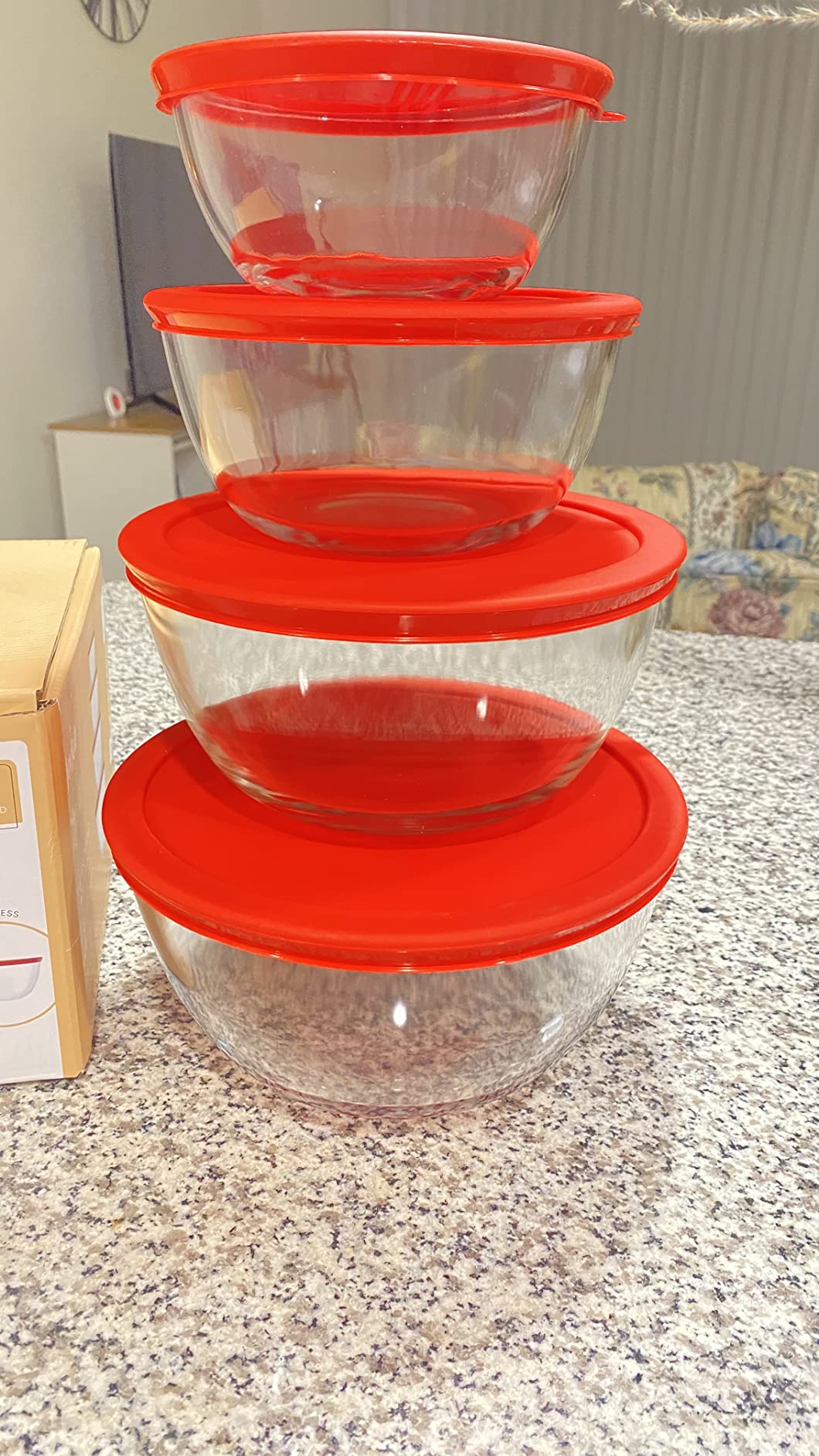 JoyJolt Kitchen Mixing Bowls - 8pc Glass with Lids Set – Neat Nesting Large Bowl Batter Cooking Storage and Big Salad BPA-Free Black - Customer Photo 1