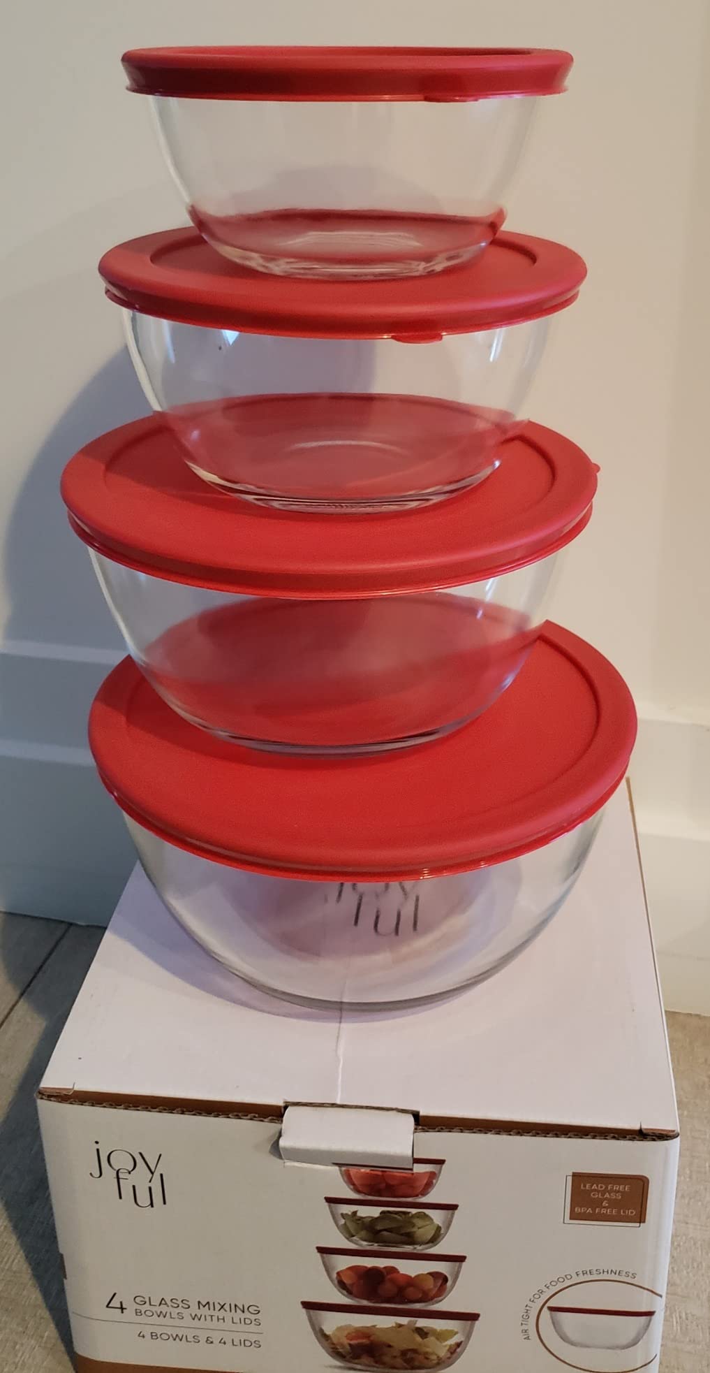 JoyJolt Kitchen Mixing Bowls - 8pc Glass with Lids Set – Neat Nesting Large Bowl Batter Cooking Storage and Big Salad BPA-Free Black - Customer Photo 2