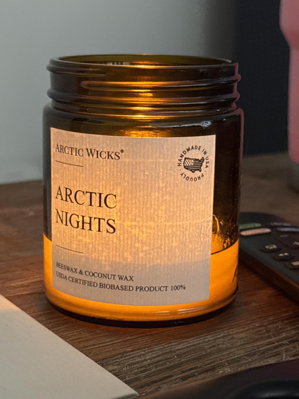 Arctic Wicks Scented Coconut Beeswax Candles | Coconut Beeswax Non Toxic Candle 9oz Amber | Farmhouse Candles Non-Toxic Clean Burn 100% USDA Certified Biobased (Sweet Fireside) - Customer Photo 4