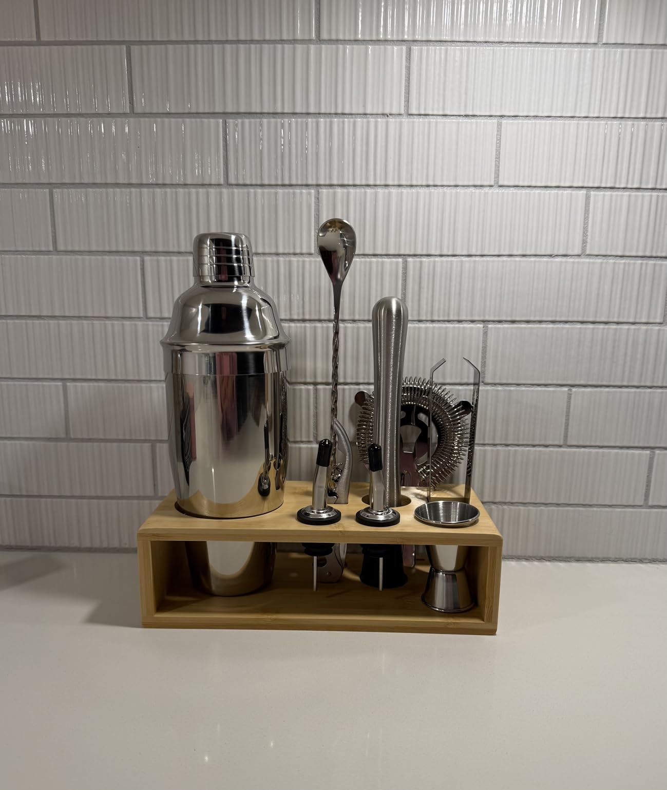 Cocktail Shaker Set, 18/8 Food-Grade Stainless Steel Mixology Bartender Kit 10-Piece Bar Tools with Stylish Bamboo Stand - Rust-Proof & Dishwasher Safe - Professional Martini Shaker Gift for Men, Dad - Customer Photo 1