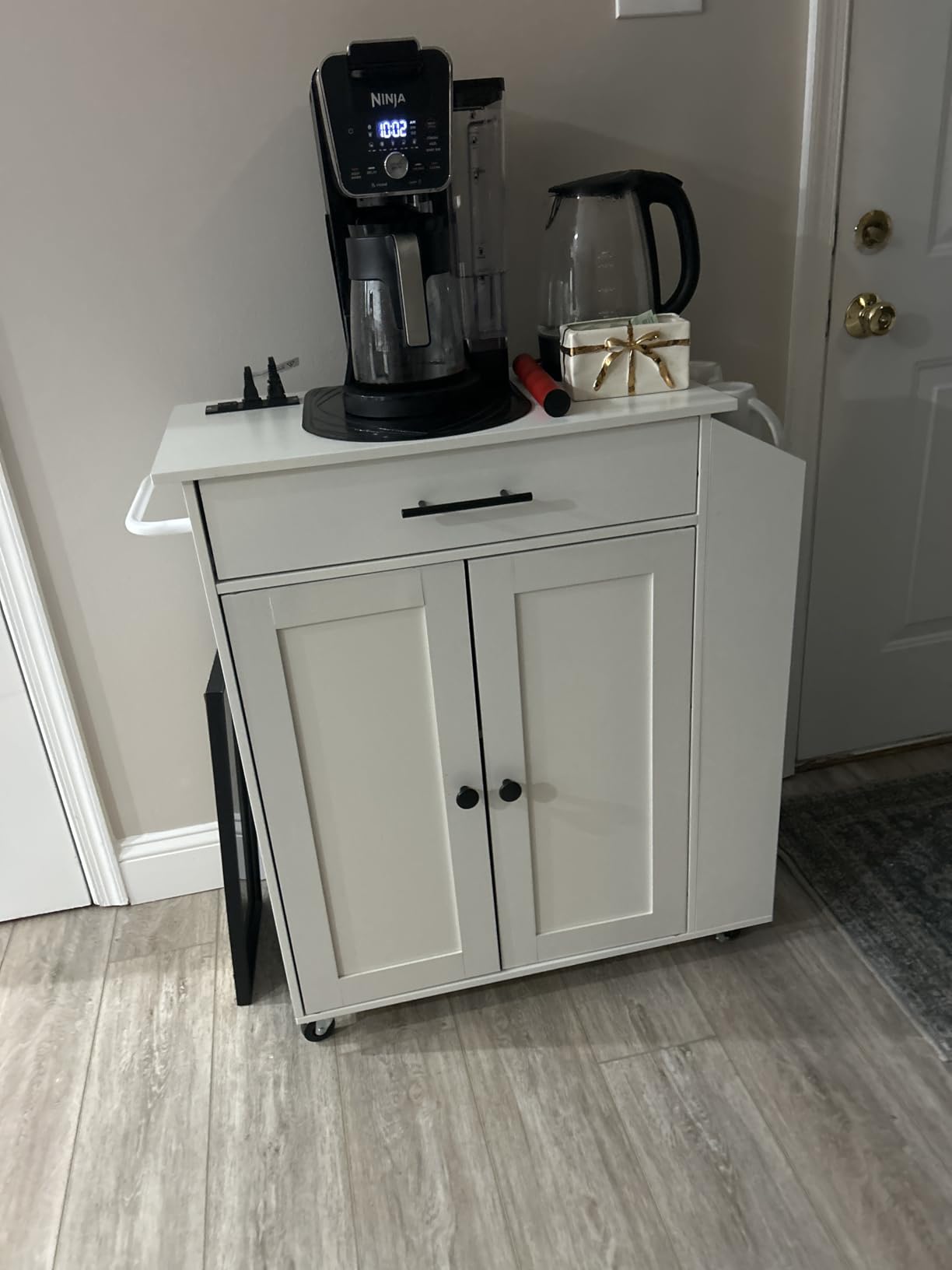HOOBRO Kitchen Island with Power Outlet, Storage Island with Spice Rack and Drawer, Rolling Kitchen Cart on Wheels, for Home, Dining Room, Rustic Brown and Black - Customer Photo 3