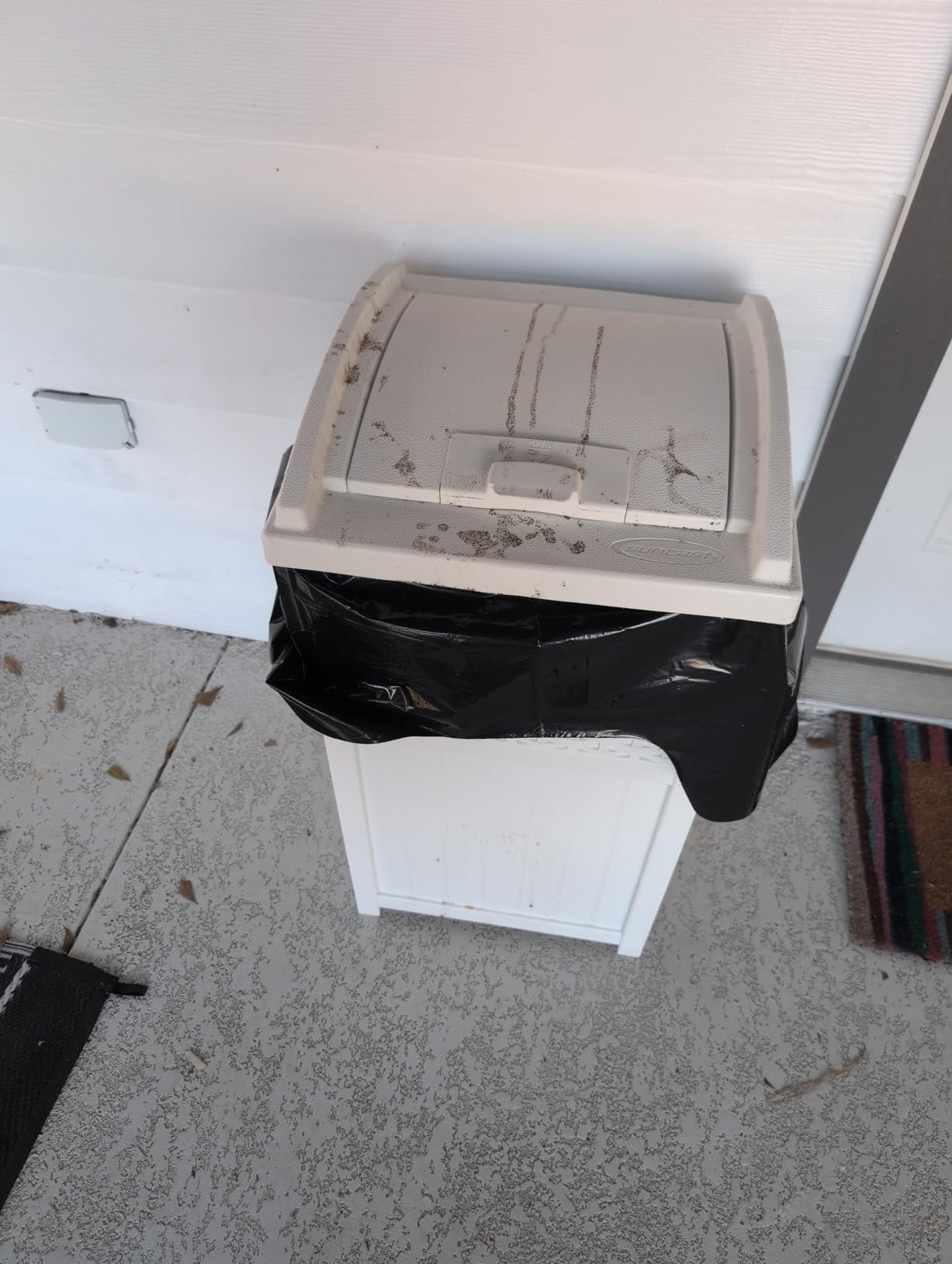 Suncast 33 Gallon Wicker-Style Hideaway Trash Can with Secure Latching Lid and Weather-Resistant Construction for Patio, Cyberspace Grey, Made in the USA - Customer Photo 1