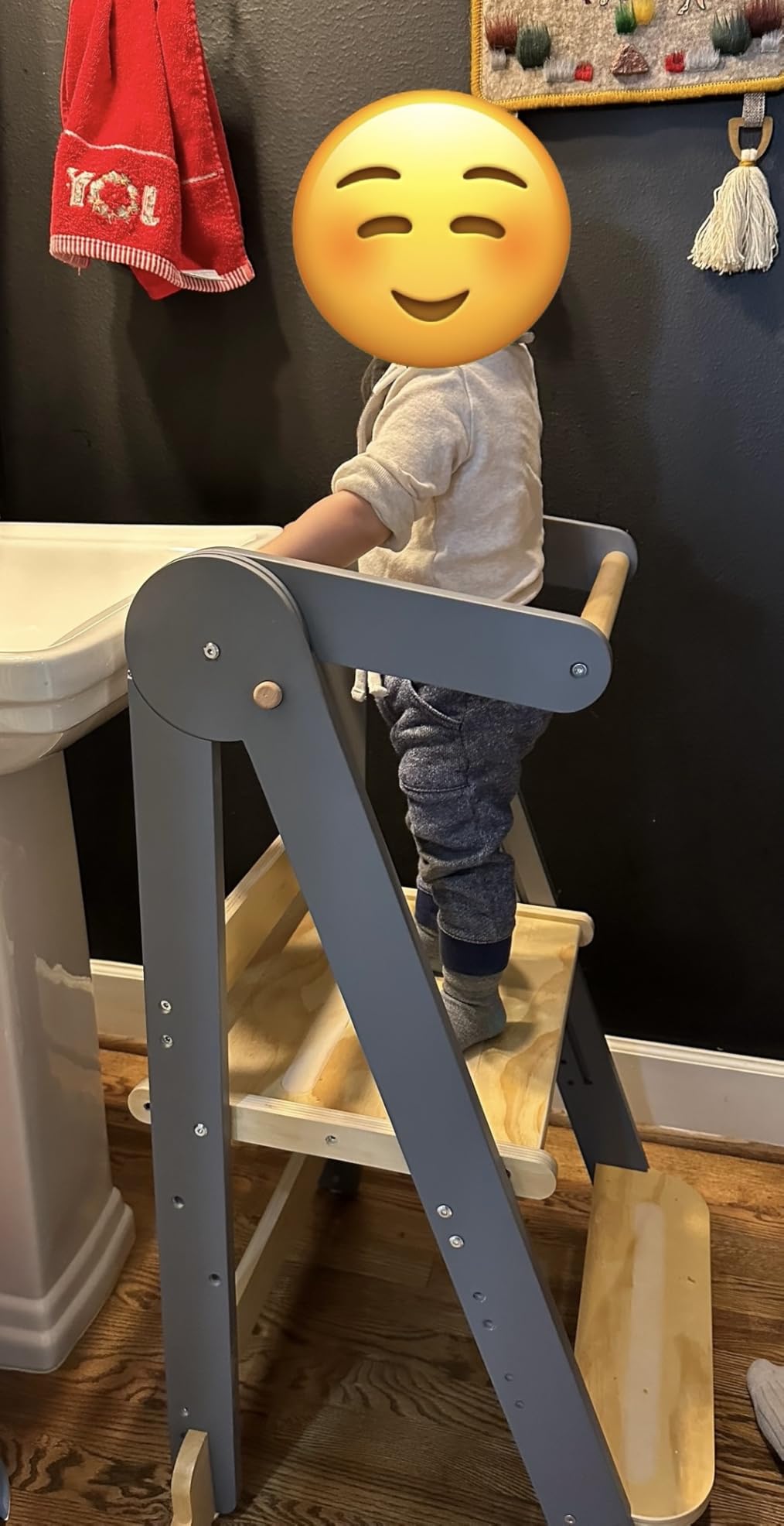 HARPPA Nordi Foldable Toddler Kitchen Tower, Montessori Kitchen Learning Helper, Standing Tower with 3 Adjustable Heights, Suitable Age for 18-48 Months, White - Customer Photo 1