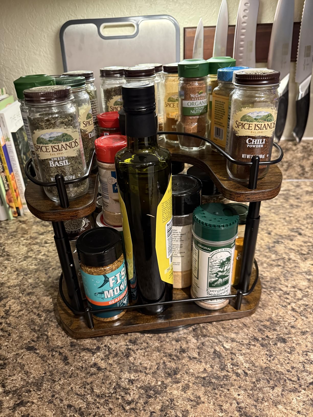 Lazy Susan Organizer Spice Rack - Spice Organization for Cabinet Height Adjustable Rotating Lazy Turntable, Pantry Kitchen Wood Revolving Seasoning Organizer (12 Inch) Customer Review Lazy Susan Organizer Spice Rack - Spice Organization for Cabinet Height Adjustable Rotating Lazy Turntable, Pantry Kitchen Wood Revolving Seasoning Organizer (12 Inch) - Customer Photo 1