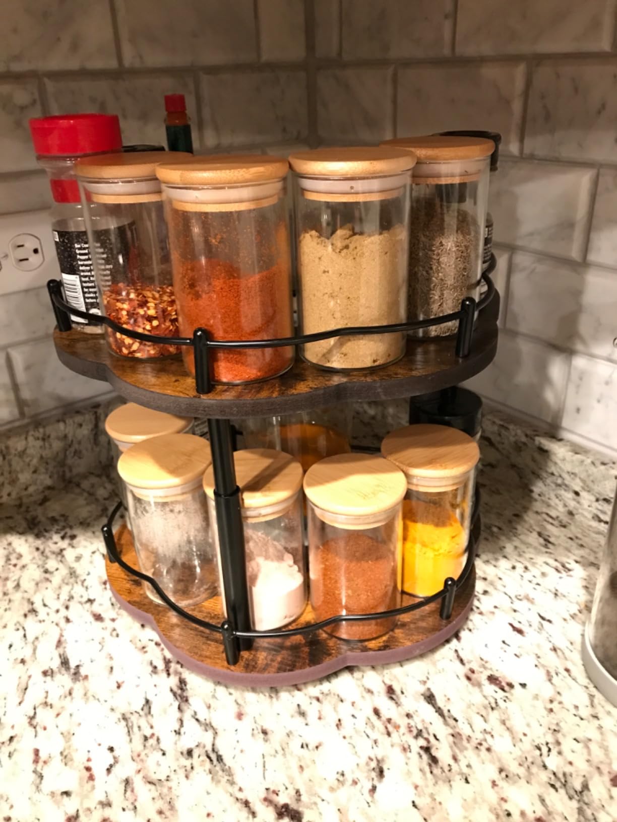 Lazy Susan Organizer Spice Rack - Spice Organization for Cabinet Height Adjustable Rotating Lazy Turntable, Pantry Kitchen Wood Revolving Seasoning Organizer (12 Inch) Customer Review Lazy Susan Organizer Spice Rack - Spice Organization for Cabinet Height Adjustable Rotating Lazy Turntable, Pantry Kitchen Wood Revolving Seasoning Organizer (12 Inch) - Customer Photo 3