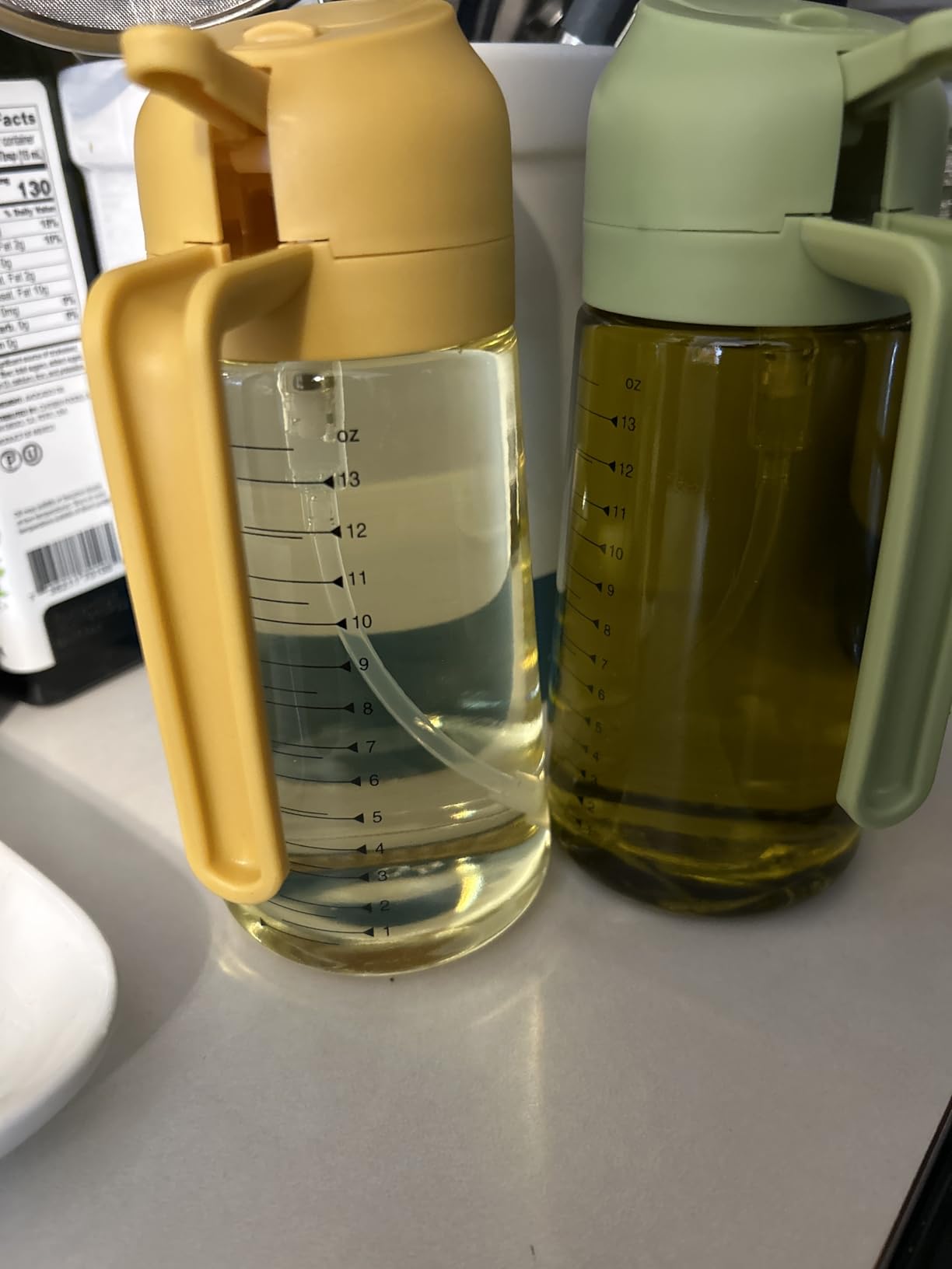 TrendPlain 16oz/470ml Glass Olive Oil Sprayer for Cooking - 2 in 1 Olive Oil Dispenser Bottle for Kitchen Gadgets and Air Fryer Accessories, Salad, BBQ - Black - Customer Photo 5