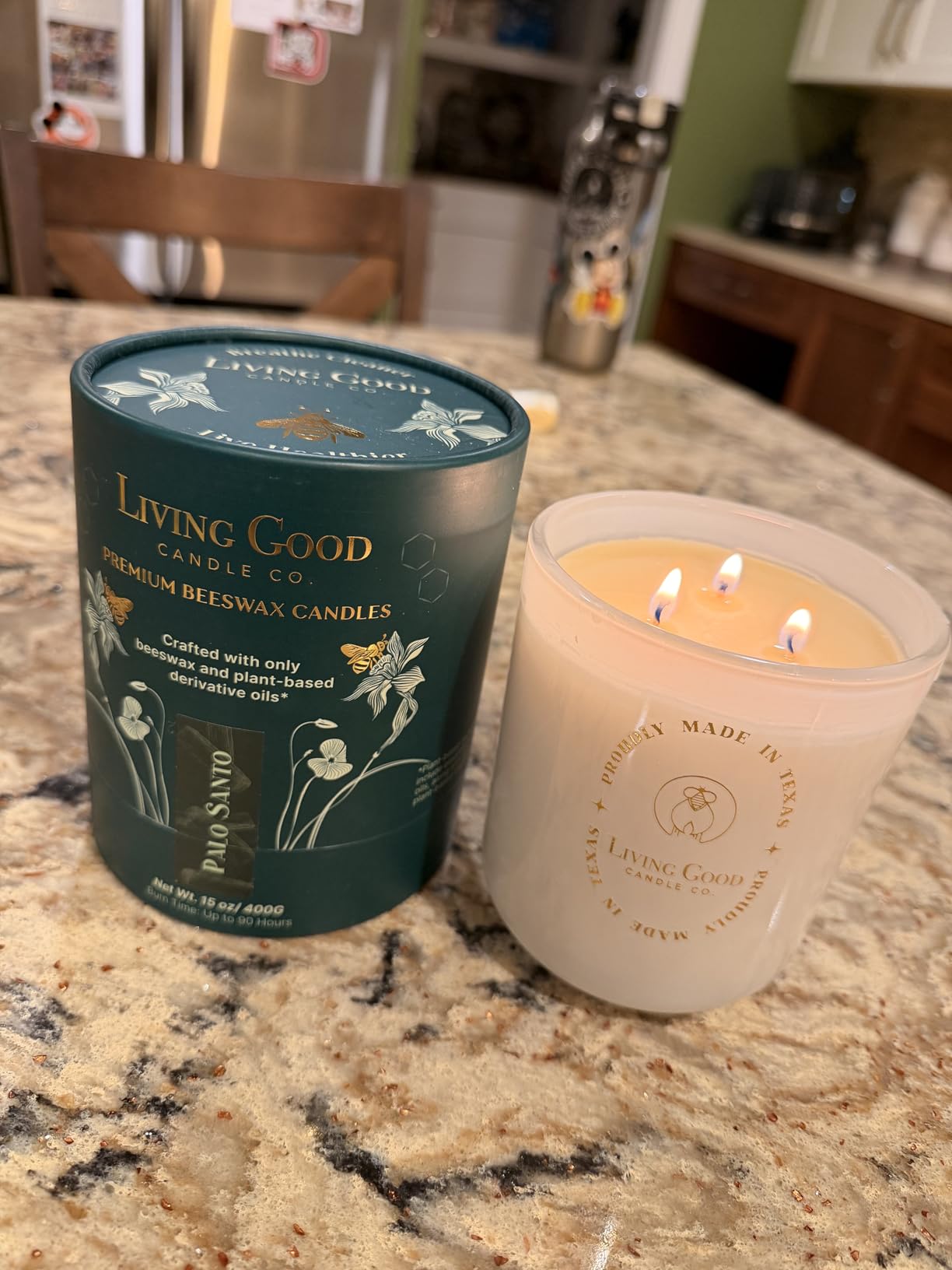 Palo Santo - Palo Santo & Bergamot Pure Beeswax Candle - 90+ Hours Long Burning Classically Designed Non-Toxic Scented Candles for Home Decor and Aromatherapy to Stress & Anxiety Relief - 15 Oz - Customer Photo 1