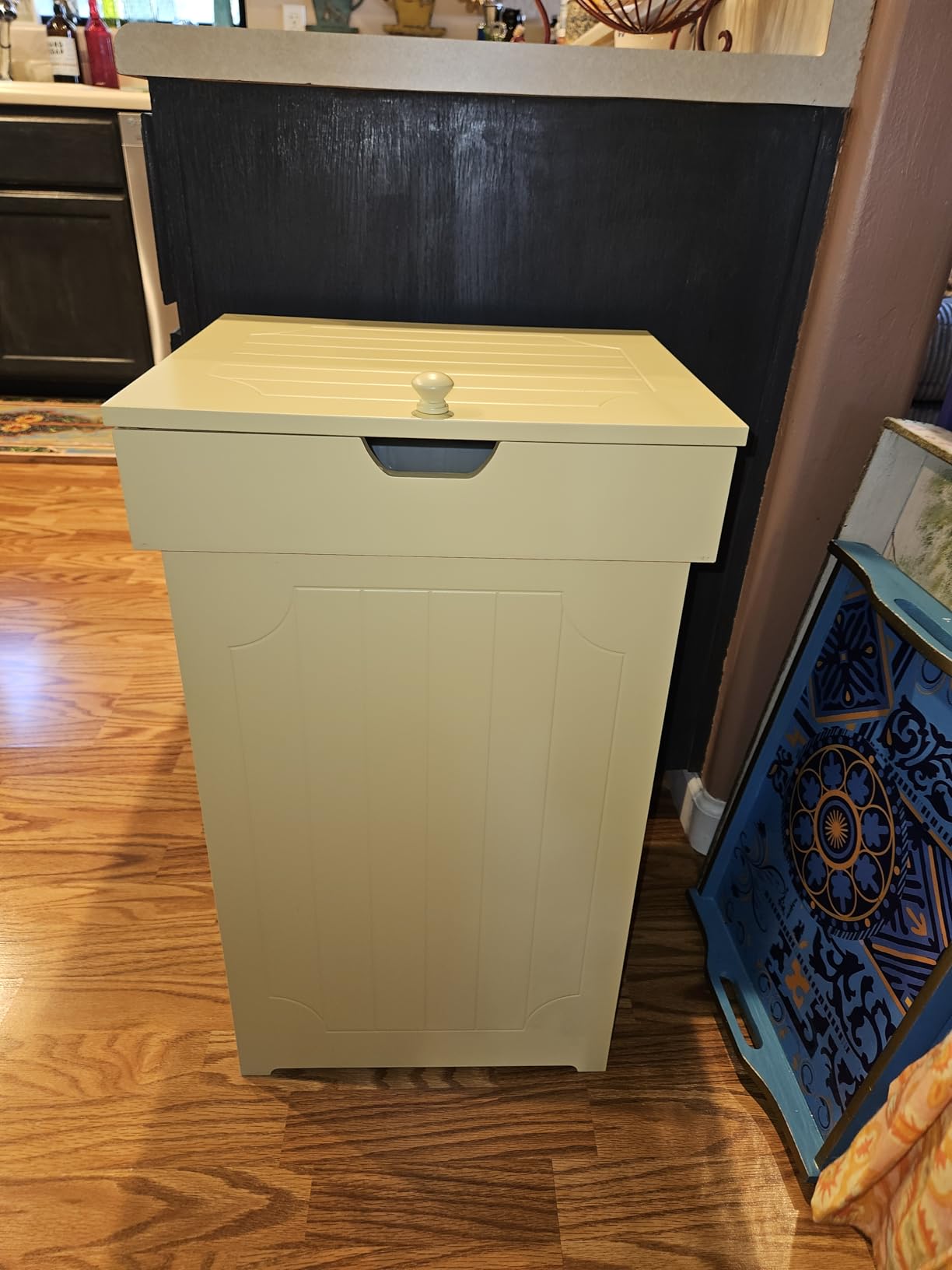 Function Home Trash Can Cabinet, 13 Gallon Kitchen Garbage Can, Wooden Recycling Trash Bin, Freestanding Dog Proof Trash Can, Farmhouse Trash Cabinet with Lid for Home Kitchen Bedroom, Grey - Customer Photo 2