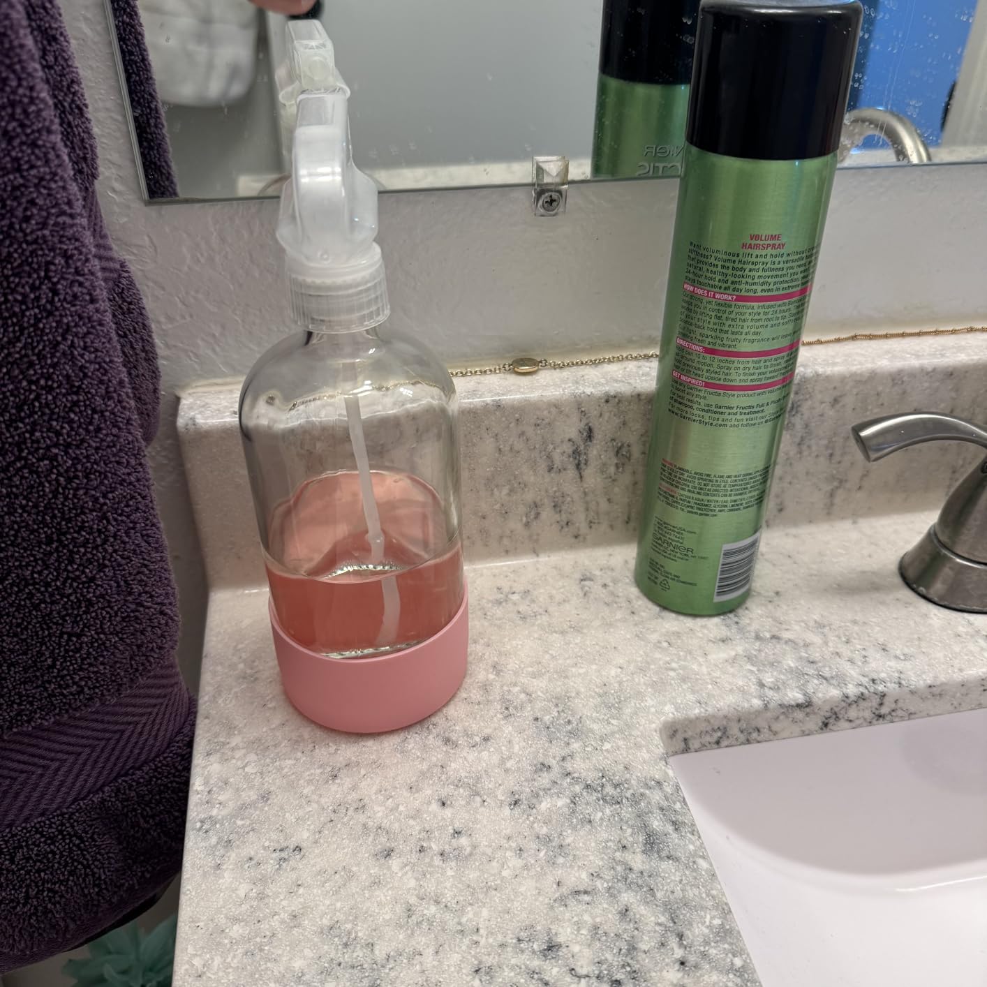 2 Pack Glass Spray Bottles with Silicone Sleeve, 16 oz Empty Refillable Containers with Adjustable Spray Nozzles, Spray Bottles for Hair, Cleaning Solutions and Plants Blue&Grey - Customer Photo 1