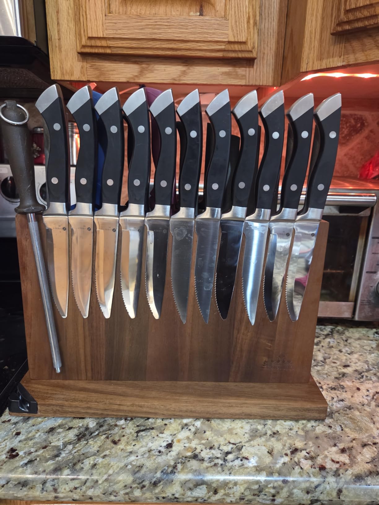 ENOKING Extra Large Magnetic Knife Block, 15.2-In Acacia Wood Knife Holder for Home Kitchen, Universal Knife Holder Stand with Strong Enhanced Magnets for Safe and Multifunctional Knife Storage customer photo 1
