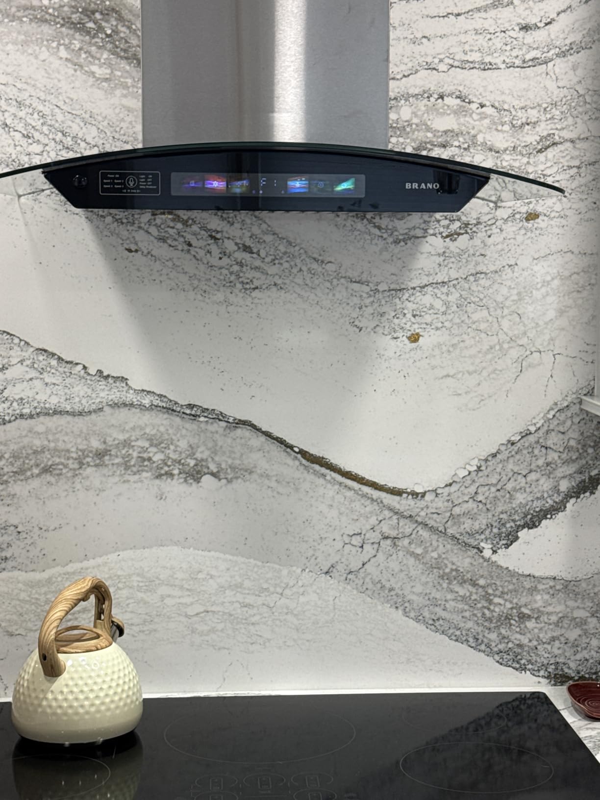 30 inch Wall Mount Range Hood Tempered Glass 900 CFM, Voice/Gesture/Touch Control, Stainless Steel Kitchen Hood Vent with 4 Speed Exhaust Fan, Adjustable Lights, Memory Mode - Customer Photo 3