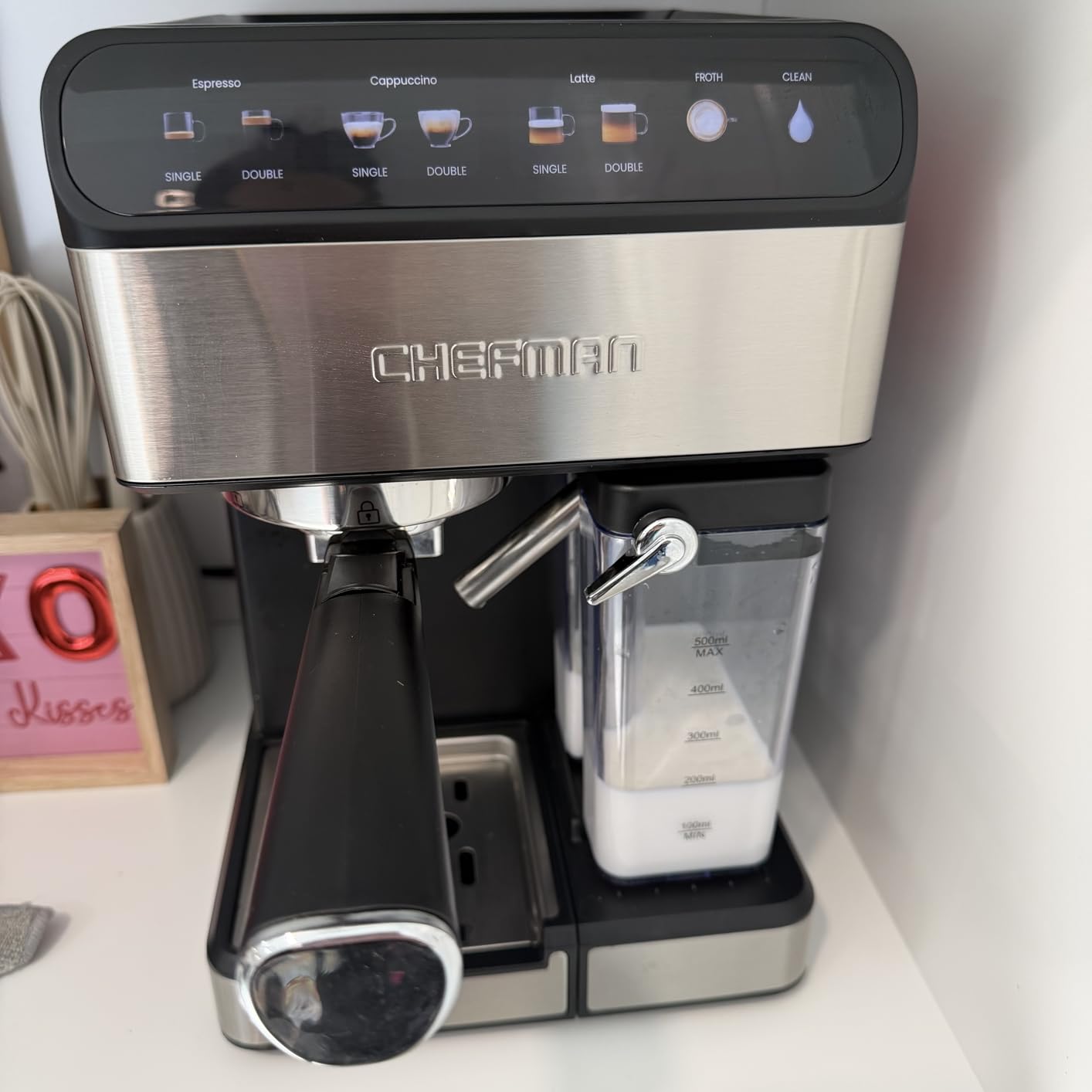 Chefman CaféMaster Pro Espresso Machine, Brew Single or Double Shots, Coffee Maker with Built-In Milk Frother for Cappuccino & Latte, XL 1.8 Liter Removable Water Reservoir - Stainless Steel customer photo 1