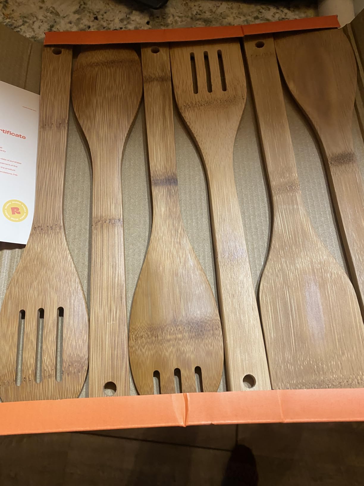 Riveira Dark Bamboo Wooden Spoons for Cooking 6-Piece, Apartment Essentials Wood Spatula Spoon Nonstick Kitchen Utensil Set Premium Quality Housewarming Gifts for Everyday Use - Customer Photo 1