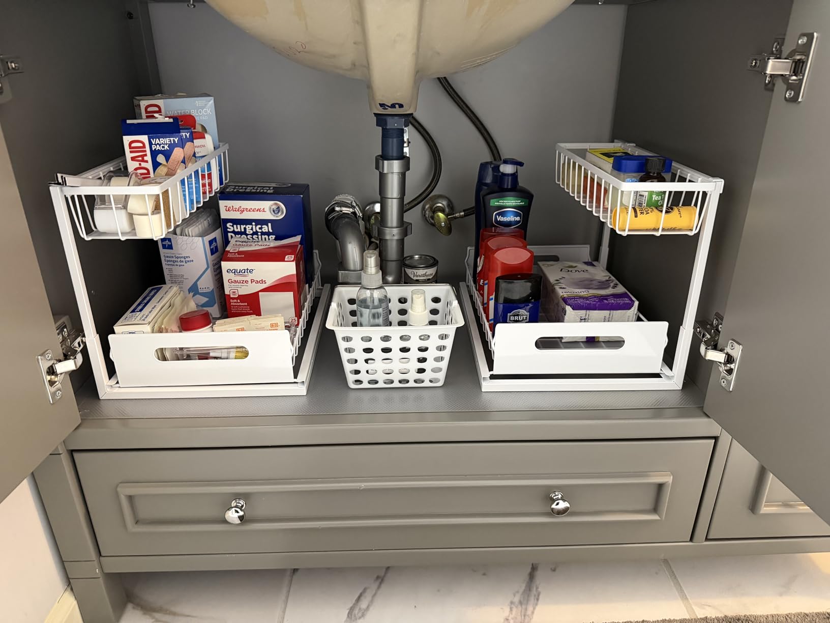 REALINN Under Sink Organizer, Pull Out Cabinet Organizer 2 Tier Slide Out Sink Shelf Cabinet Storage Shelves, Storage for Kitchen Bathroom, Grey, 2 Pack Customer Review REALINN Under Sink Organizer, Pull Out Cabinet Organizer 2 Tier Slide Out Sink Shelf Cabinet Storage Shelves, Storage for Kitchen Bathroom, Grey, 2 Pack - Customer Photo 3