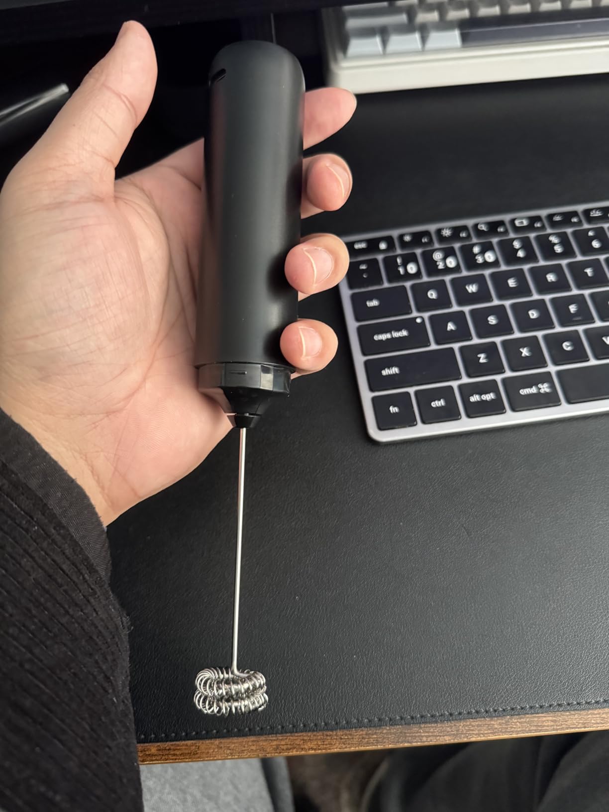 CIRCLE JOY Rechargeable Milk Frother Handheld, Dual Coil Whisk Head Electric Coffee Frother, Portable Hand Frother Wand Drink Mixer for Matcha Lattes Cappuccino, Kitchen Gifts, Black customer photo 2