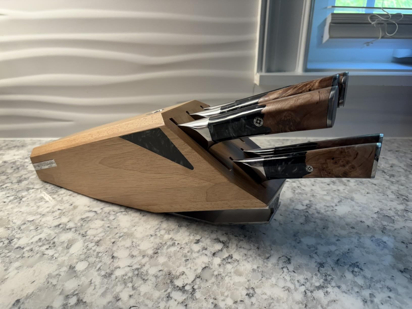 DALSTRONG Knife Block Set - 5 Piece - Valhalla Series - Ravenstone Black Blade Titanium Coated - Premium 9CR18MOV HC Steel - Resin & Wood Handle - Razor Sharp - Kitchen Cooking Chef's Knife - Customer Photo 1
