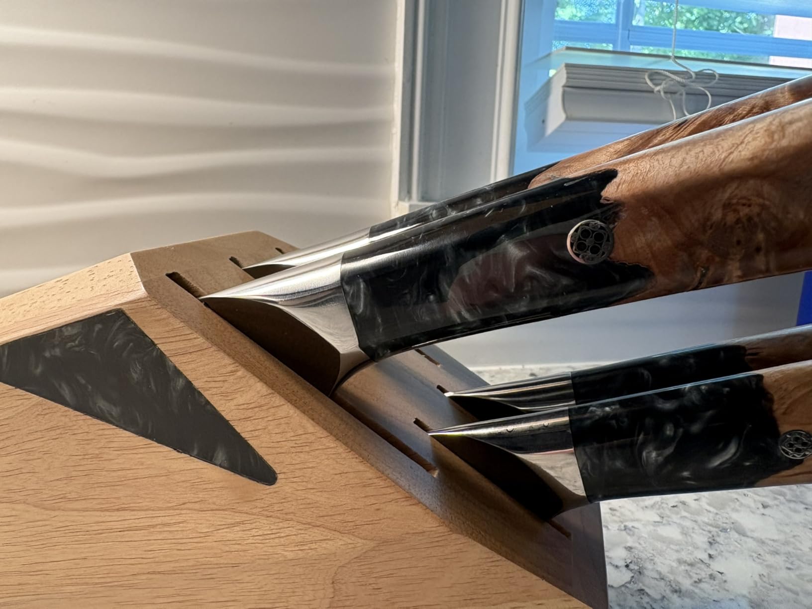 DALSTRONG Knife Block Set - 5 Piece - Valhalla Series - Ravenstone Black Blade Titanium Coated - Premium 9CR18MOV HC Steel - Resin & Wood Handle - Razor Sharp - Kitchen Cooking Chef's Knife - Customer Photo 3
