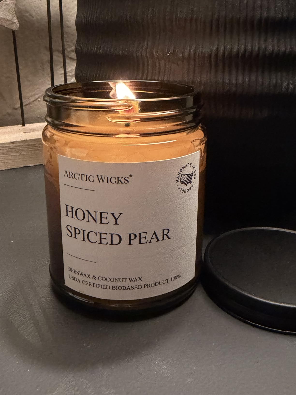 Vanilla Scented Coconut & Beeswax Candle | 9oz Amber Jar | Arctic Wicks Handmade Non-Toxic Clean Burning Candles | Inspired by Festive Vanilla Fig | Spa or Gift | USDA Certified 100% Biobased - Customer Photo 1