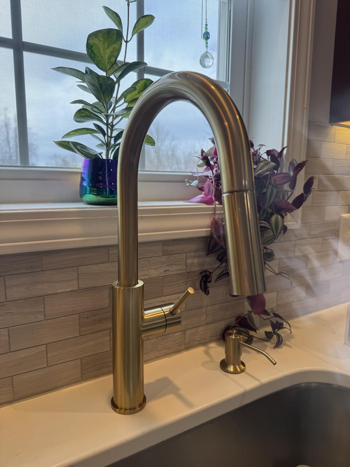 FORIOUS Kitchen Faucet with Pull Down Sprayer, Classic Brushed Nickel, Single Handle High Arc Stainless Steel Kitchen Sink Faucet, 1 or 3 Hole Deck Mount for RV, Bar, Farmhouse, Laundry, Outdoor - Customer Photo 4