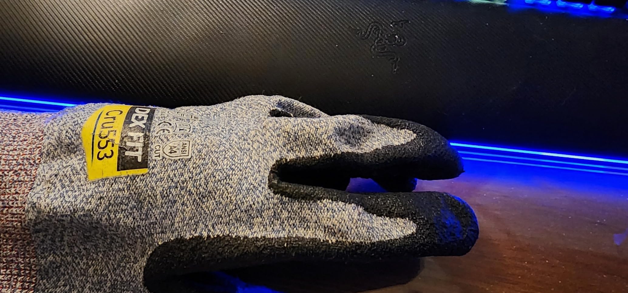 DEX FIT Level 5 Cut Resistant Gloves Cru553, 3D-Comfort Stretchy Fit, Power Grip, Professional Grade, Thin, Touch-Screen Compatible, Durable, Machine Washable; Black Gray M (8) 1 Pair - Customer Photo 2