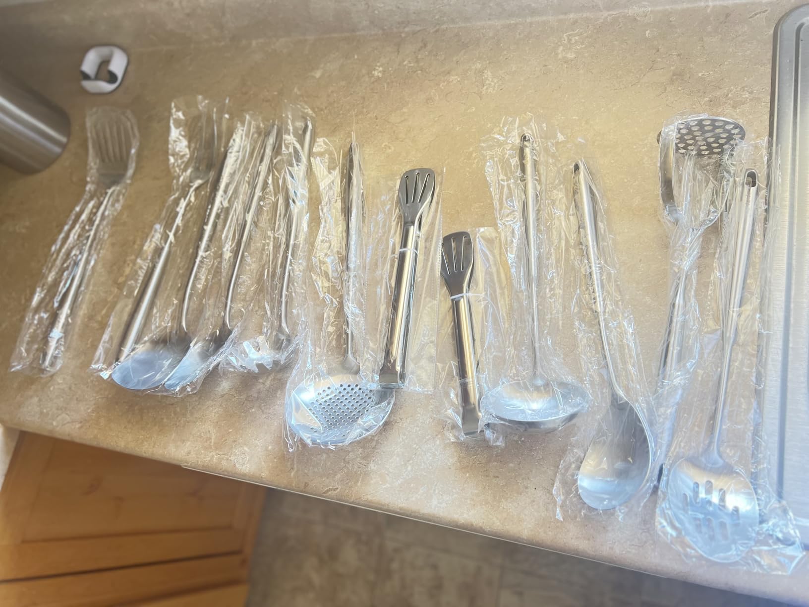 18/10 Stainless Steel Cooking Utensils Set - 16 PCS All Metal Serving Utensils, Kitchen Tools - Whisk, Masher, Fork, Tongs, Solid/Slotted Spoon, Spatula, Turner, Ladle, Skimmer, Pasta, Large Spoon Set - Customer Photo 1