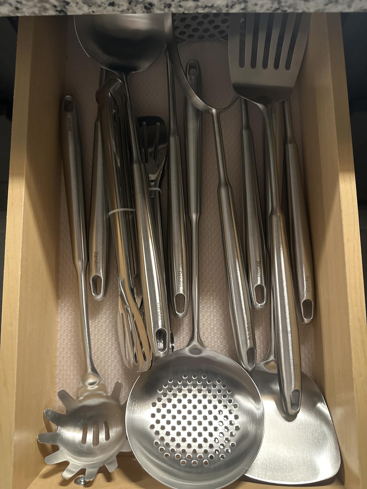 18/10 Stainless Steel Cooking Utensils Set - 16 PCS All Metal Serving Utensils, Kitchen Tools - Whisk, Masher, Fork, Tongs, Solid/Slotted Spoon, Spatula, Turner, Ladle, Skimmer, Pasta, Large Spoon Set - Customer Photo 2