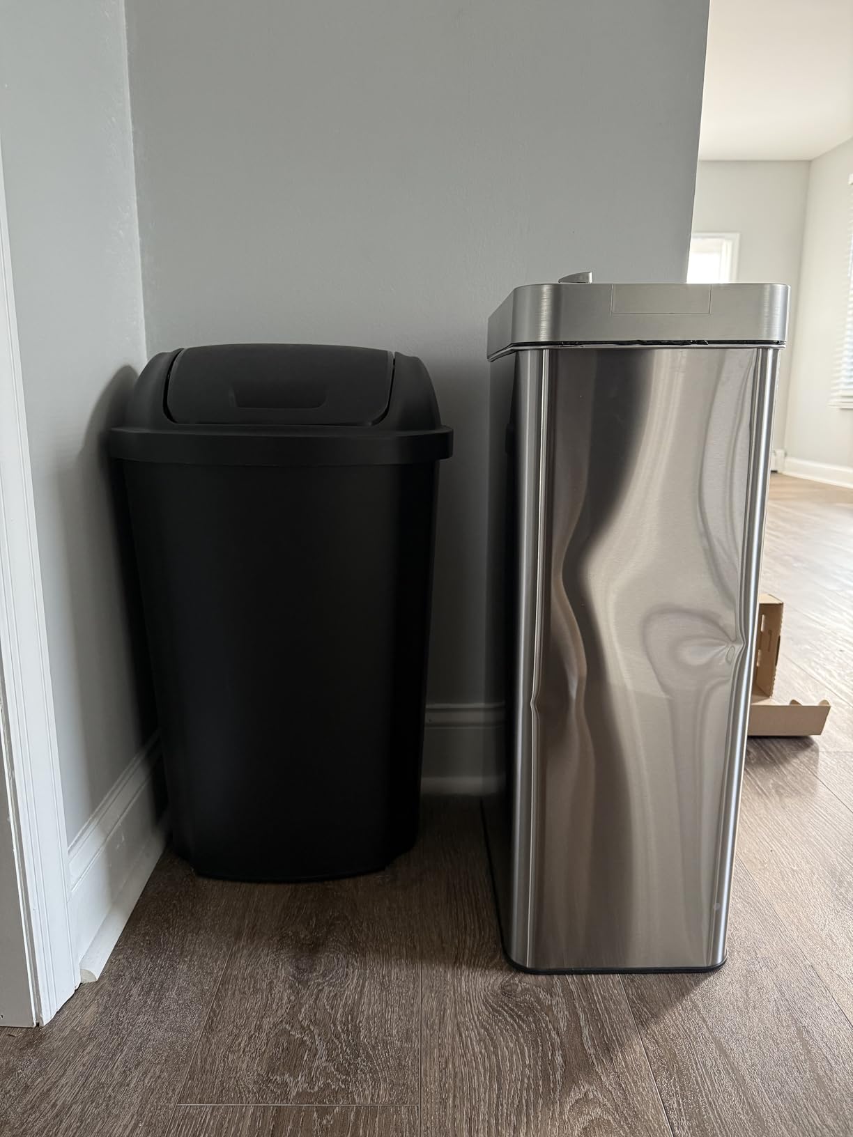 iTouchless 18 Gallon Sensor 2.0 Technology Wings Open Sensor Kitchen Trash Can with AbsorbX Odor Filter and Dog-Proof Lid Lock, Slim Stainless Steel Bin for Home Office Garage Business Store School - Customer Photo 2
