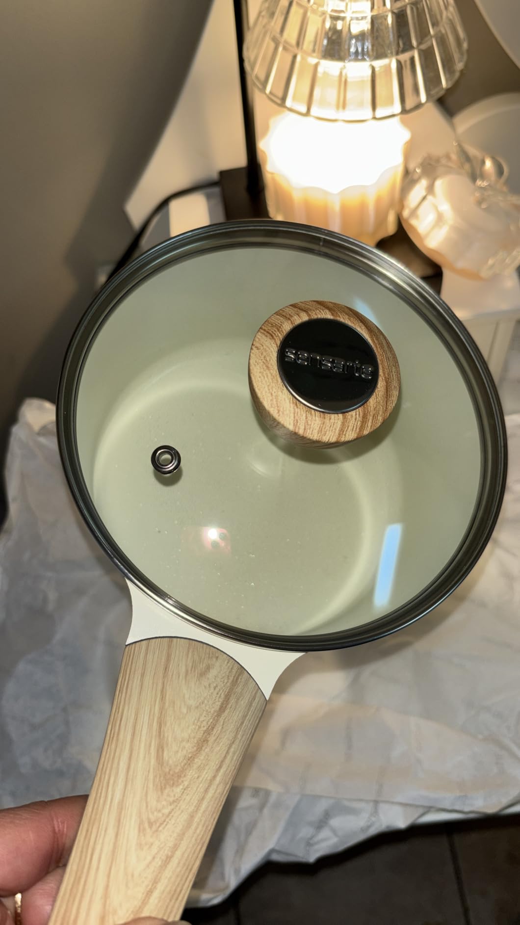 SENSARTE Ceramic Nonstick Sauce Pan with Lid, 1.5 Quart Small Saucepan, White Cooking Pot with Stay Cool Handle, Non toxic Kitchen Sauce Pot, Non stick Saucier Pan, Induction Pot, PFOA PTFE PFAS Free - Customer Photo 1