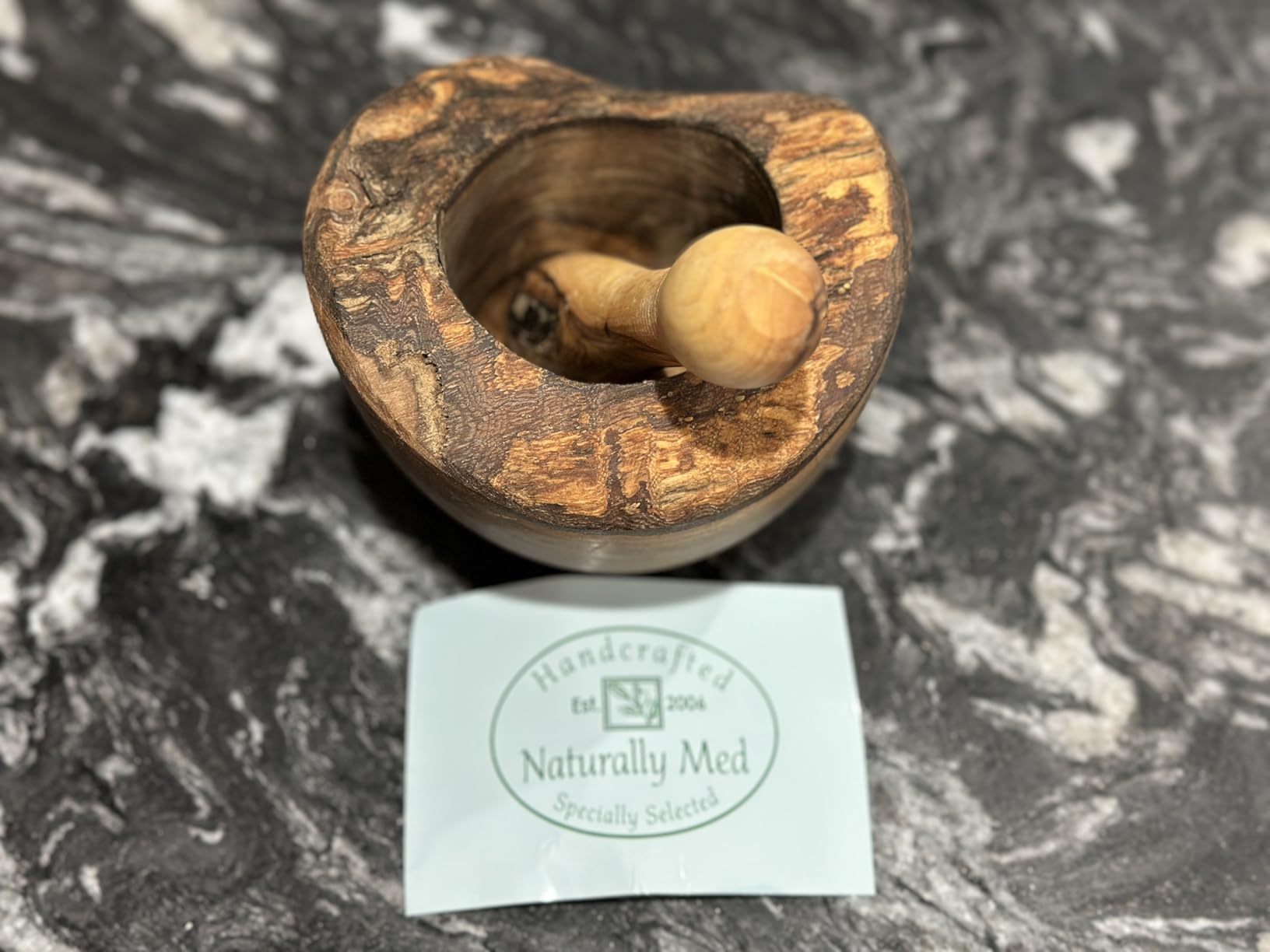Naturally Med - Olive Wood Rustic Mortar and Pestle - 4.7 inch. For grinding spices, salsa, herbs etc. Durable, hardwearing. Handcrafted Tunisian olive wood. customer photo 1