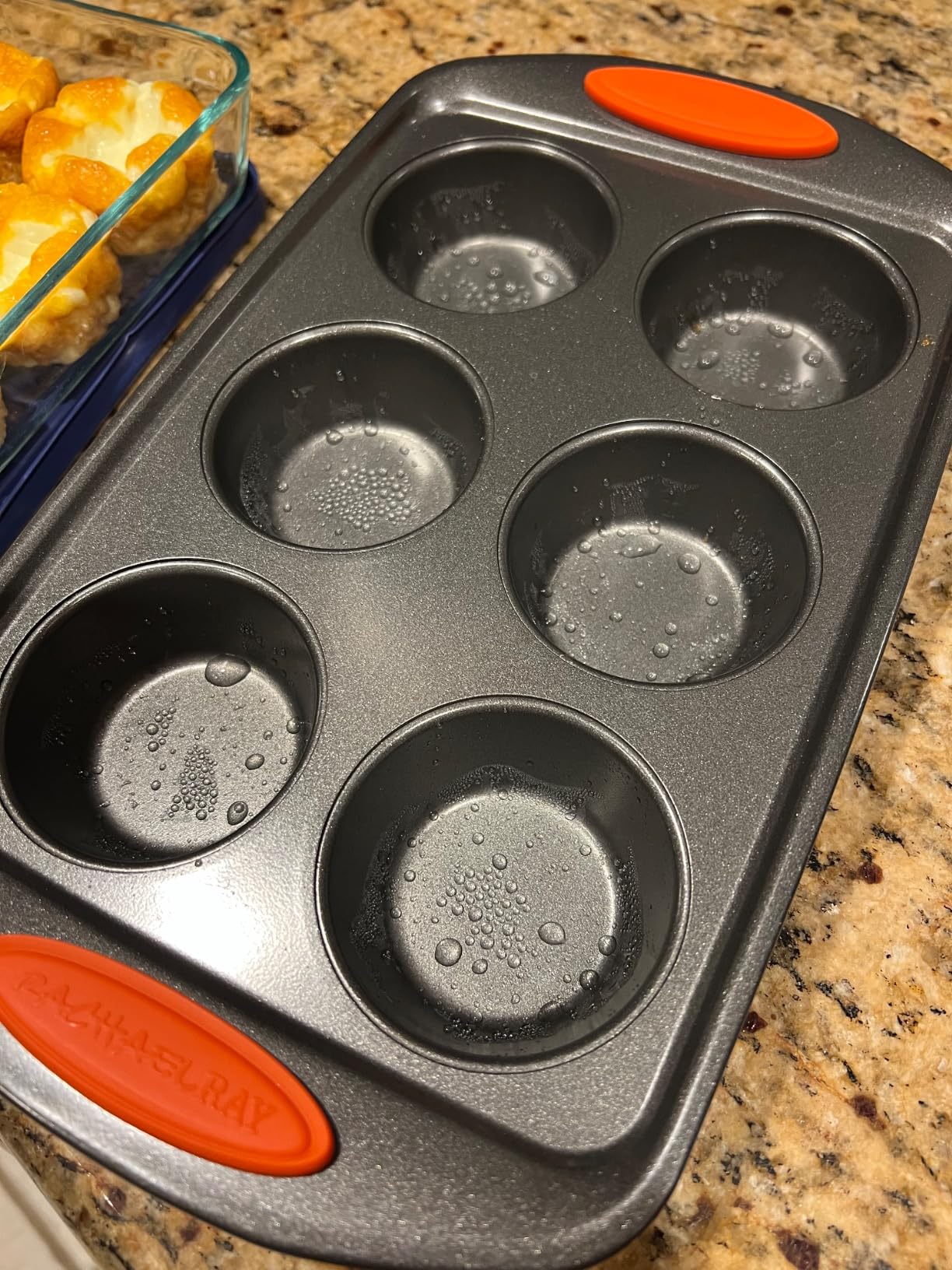 Rachael Ray Yum-o! Nonstick Bakeware 24-Cup Oven Lovin' Mini Muffin Pan, Gray with Orange Handles customer photo 2