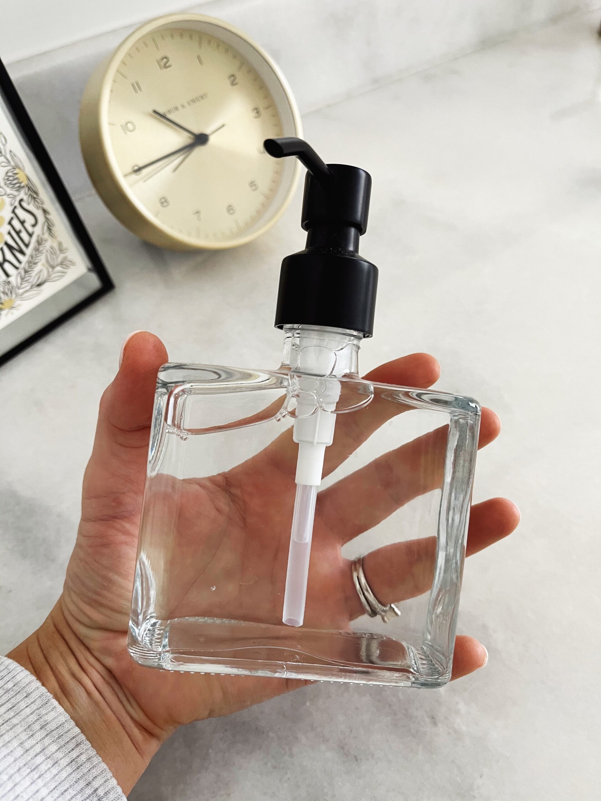 Rail19 Urban Square Recycled Glass Soap Dispenser with Metal Pump, 8.5oz (Farmhouse Brass) - Customer Photo 1