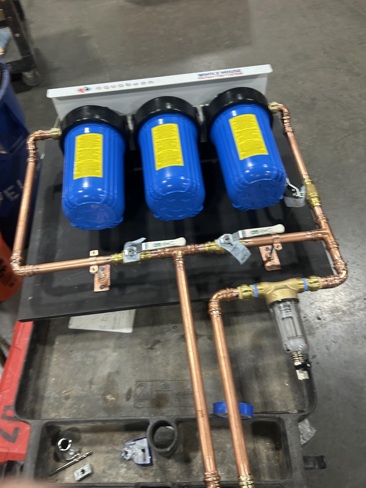 Aquaboon 3-Stage Whole House Water Filter System with 5 Micron 10x4.5 House Water Purification Pleated Sediment, Carbon Chlorine Reduction and Reducing Sediment Filter, Pressure Gauge, Wrench, Bracket Customer Review Aquaboon 3-Stage Whole House Water Filter System with 5 Micron 10x4.5 House Water Purification Pleated Sediment, Carbon Chlorine Reduction and Reducing Sediment Filter, Pressure Gauge, Wrench, Bracket - Customer Photo 0