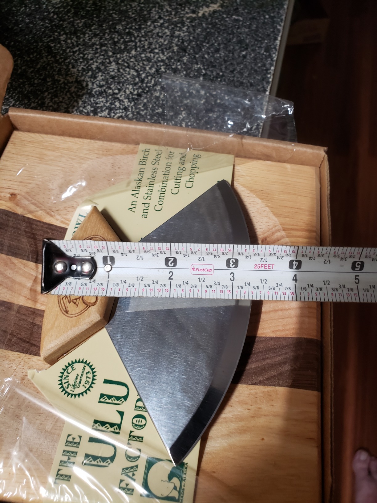 Alaska Ulu Knife Set Curved Knife with Wood Handle plus Chopping Board Mezzaluna Made in Alaska USA Ulu Factory - Customer Photo 1