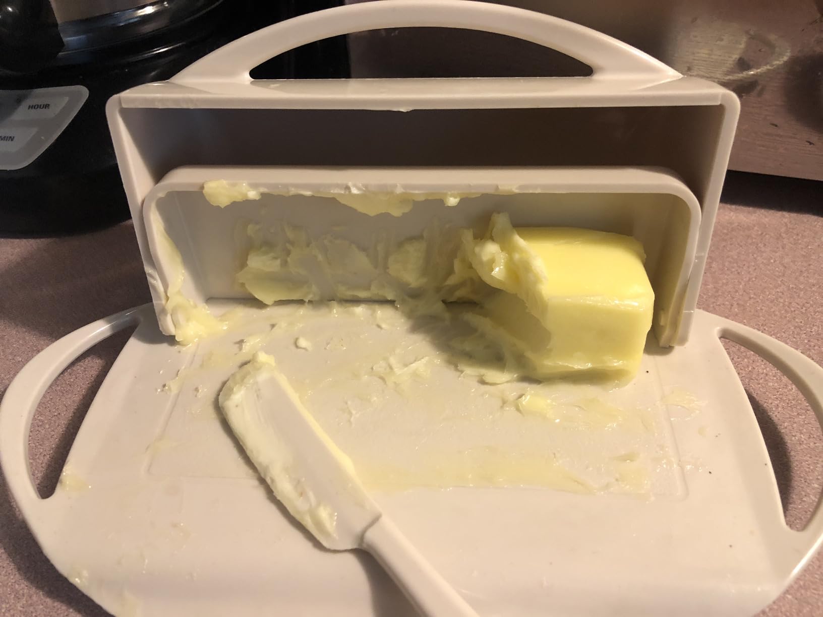 Butterie Flip-Top Butter Dish with Lid & Matching Knife, Holds 2 Sticks/European Butter, No-Mess Butter Holder, Shatterproof, Dishwasher Safe, White - Customer Photo 3