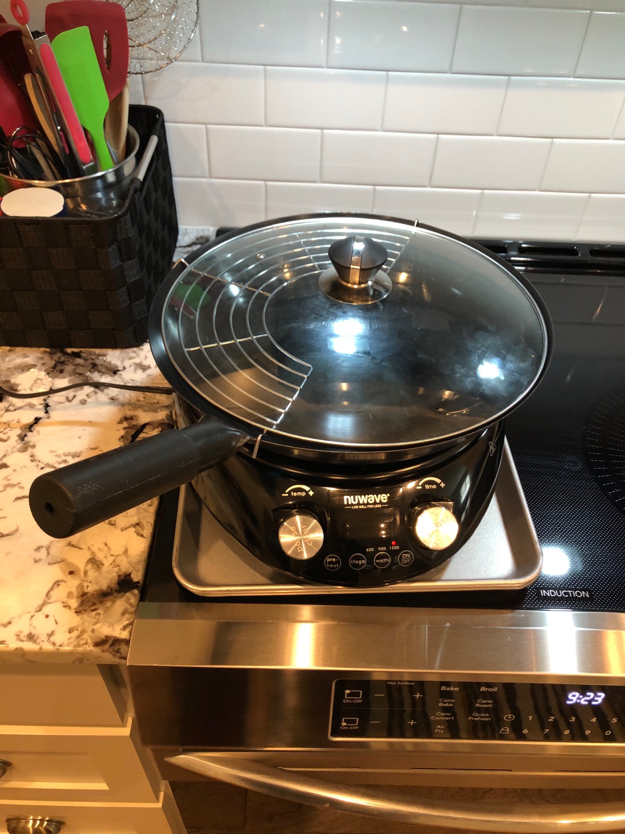 Nuwave Mosaic Induction Wok, Precise Temp Controls from 100°F to 575°F in 5°F, Wok Hei, Infuse Complex Charred Aroma & Flavor, 3 Watts 600,900 & 1500, Authentic 14-inch Carbon Steel Wok Included, Black customer photo 2