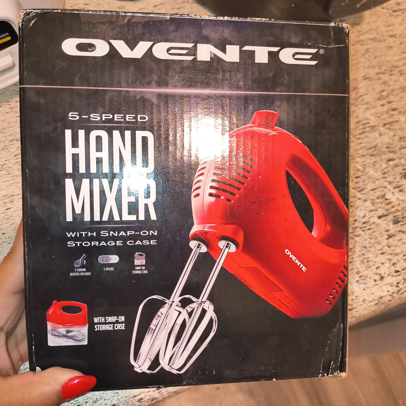 OVENTE 5-Speed Corded Electric Hand Mixer with Stainless Steel Whisks, Compact Portable Design with Snap-On Storage Case,150W Lightweight Handheld Mixer for Baking & Cooking, Black HM151B - Customer Photo 4