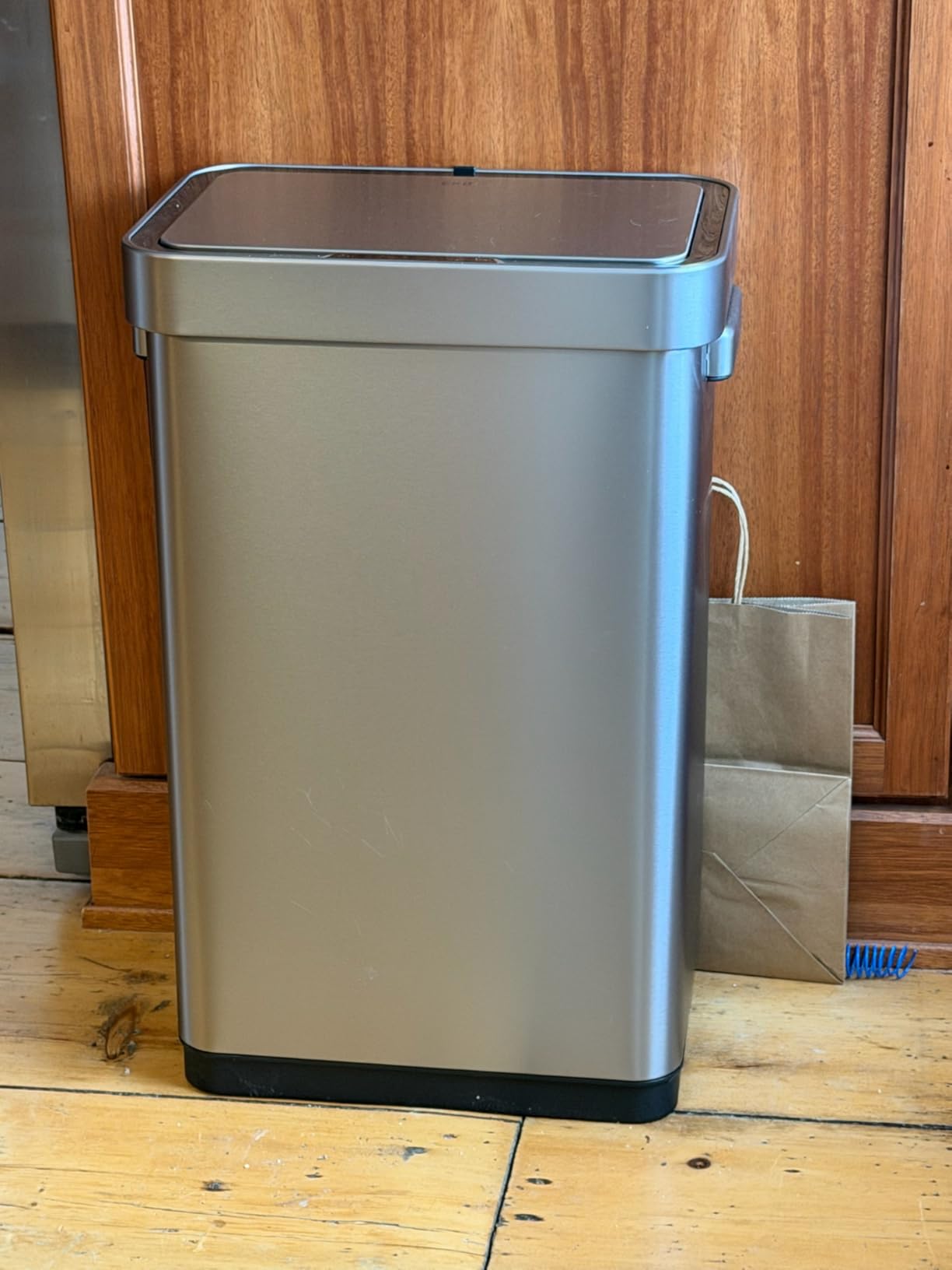 EKO Mirage-T 50 Liter / 13.2 Gallon Touchless Rectangular Motion Sensor Trash Can, Brushed Stainless Steel Finish - Customer Photo 1