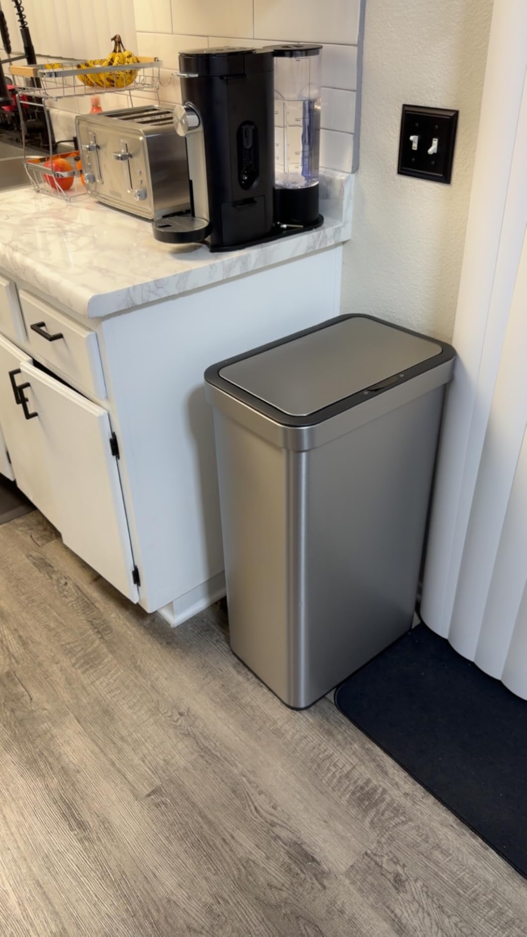 EKO Mirage-T 50 Liter / 13.2 Gallon Touchless Rectangular Motion Sensor Trash Can, Brushed Stainless Steel Finish - Customer Photo 3
