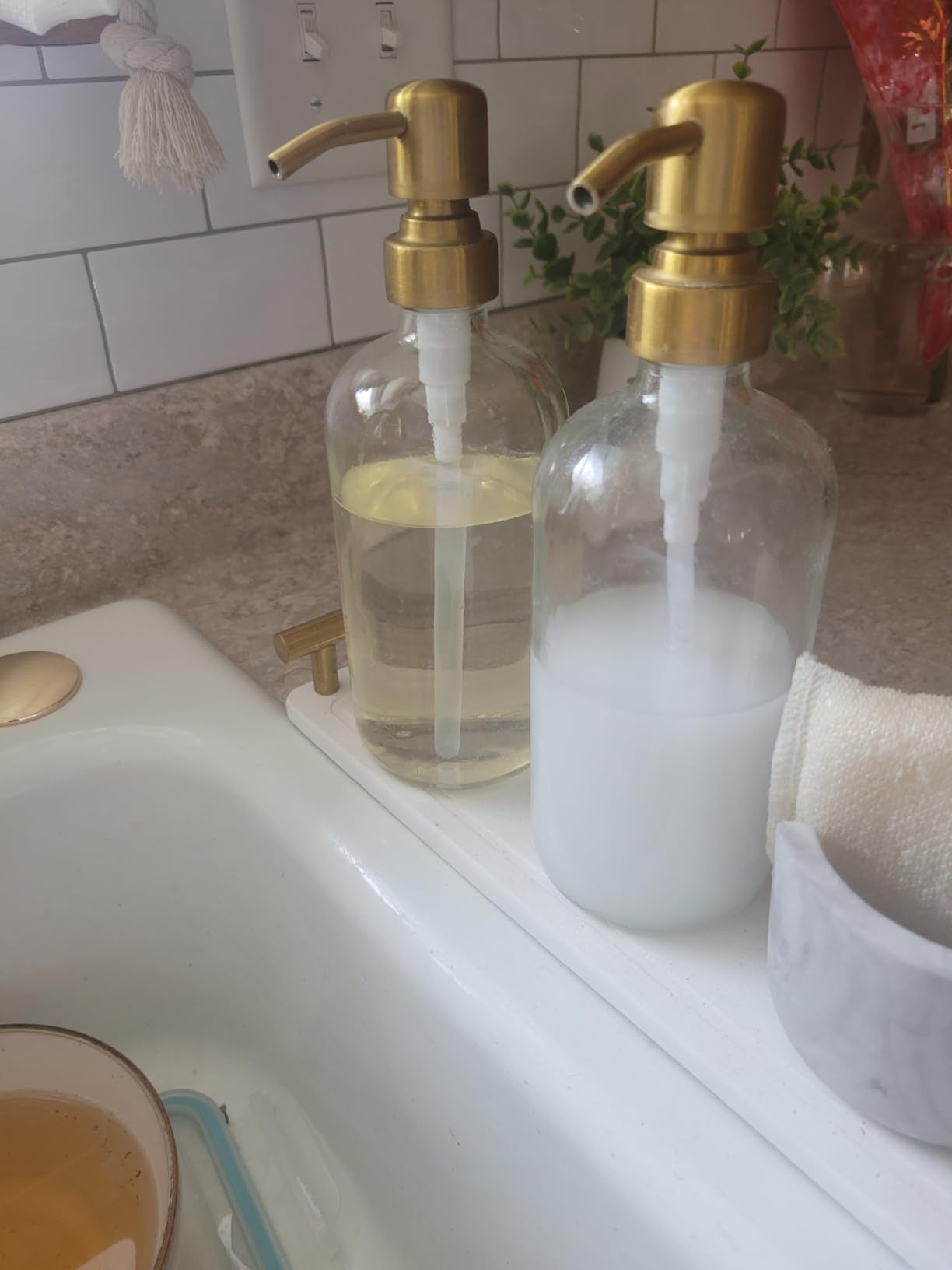 AmazerBath Soap Dispenser, 2 Pack Glass Soap Dispenser with Pump Stainless Steel, 17 Oz Hand Soap Bottles Bathroom Kitchen, Clear - Customer Photo 2