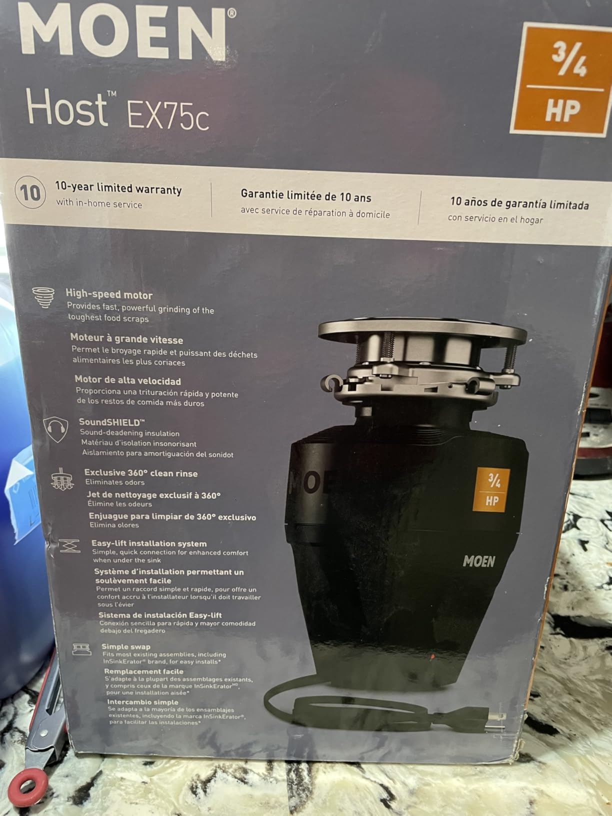 Moen Chef Series 1 HP Continuous Feed Lighted Garbage Disposal with Sound Reduction for Under Sink, Power Cord Included, EXL100C - Customer Photo 2