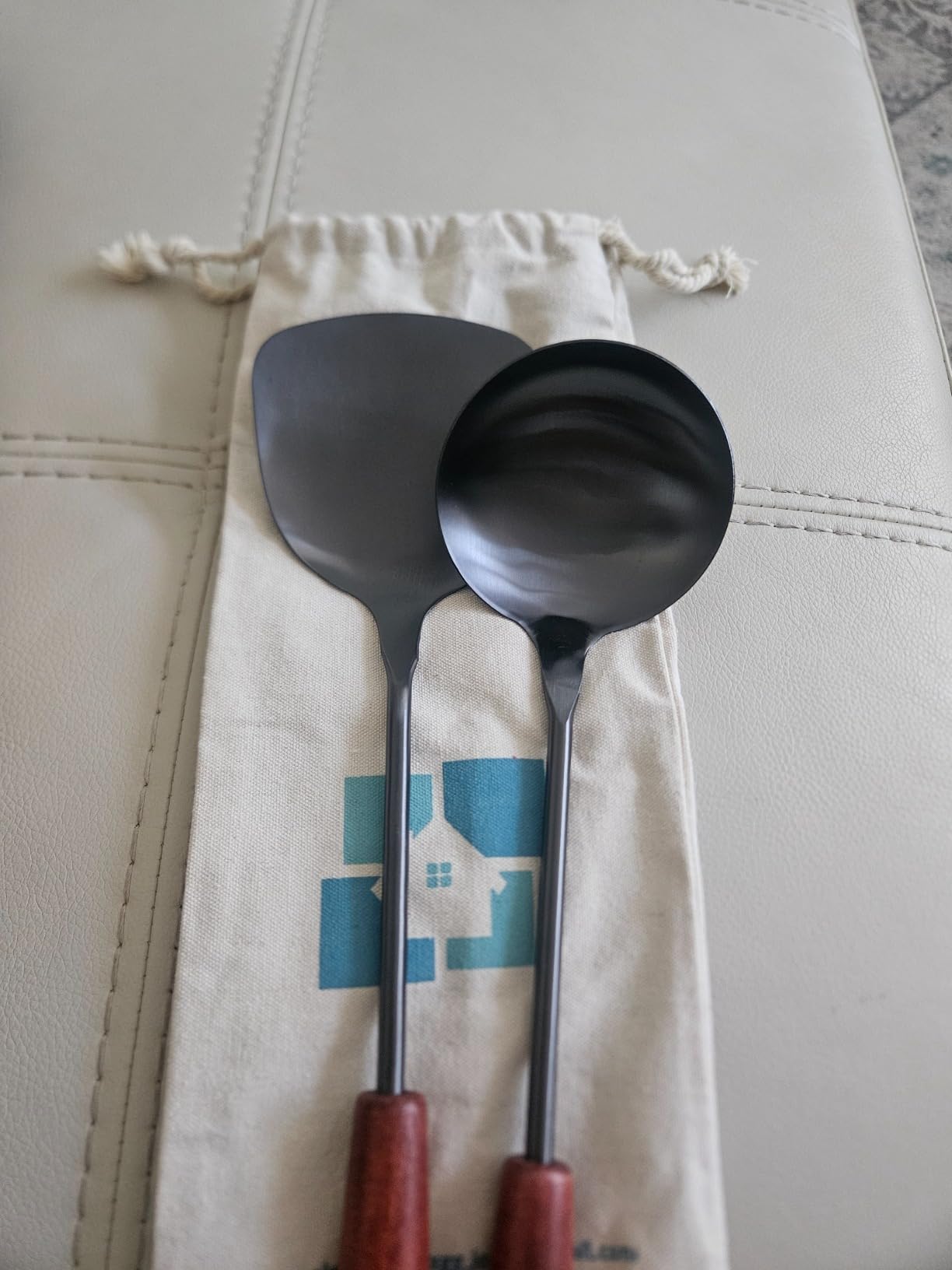 FJNATINH Spatula & Ladle Wok Tool Set, 14.2-15 inches Wok Utensils, Stainless Steel Wok Spatula customer photo 1