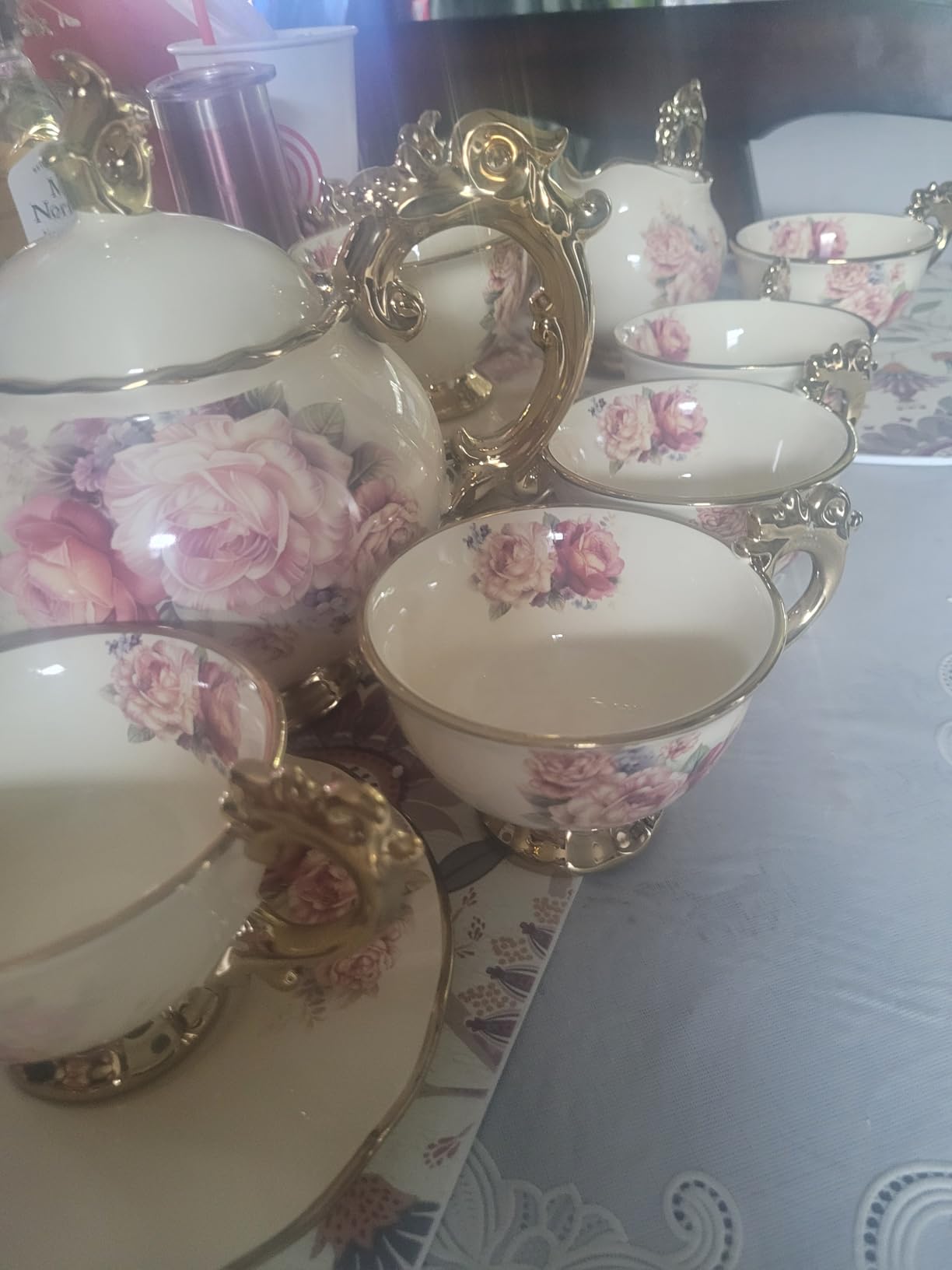 fanquare 15 Pieces British Porcelain Tea Set, Floral Vintage China Coffee Set, Wedding Tea Service for Adult, Big Tea Cup - Customer Photo 4