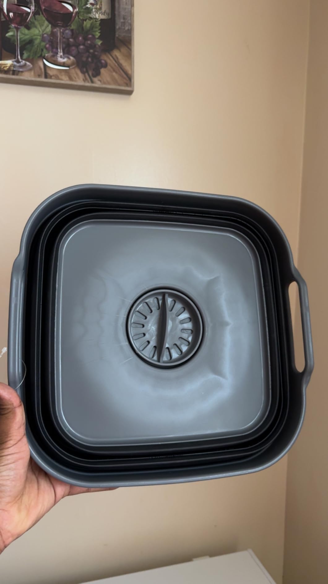 SAMMART 10L (2.64 Gallon) Collapsible Dishpan with Draining Plug - Foldable Washing Basin - Portable Dish Washing Tub - Space Saving Kitchen Storage Tray (1, Grey/Black) - Customer Photo 1