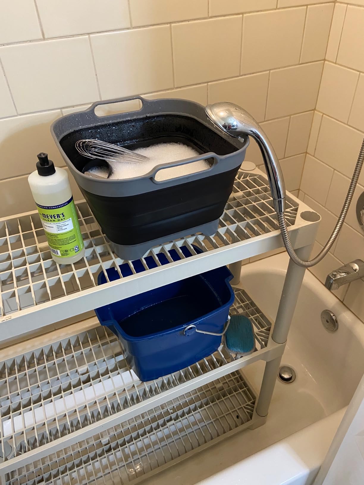 SAMMART 10L (2.64 Gallon) Collapsible Dishpan with Draining Plug - Foldable Washing Basin - Portable Dish Washing Tub - Space Saving Kitchen Storage Tray (1, Grey/Black) - Customer Photo 4