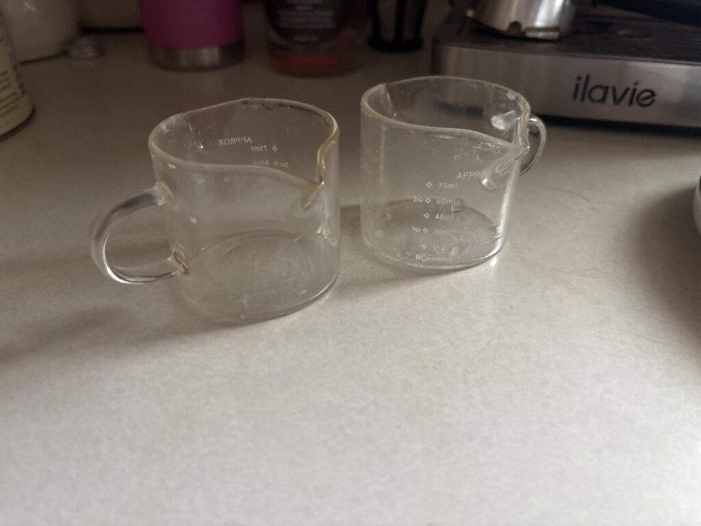 BCnmviku 2 Pack Double Spouts Measuring Triple Pitcher Milk Cup 75ML Espresso Shot Glasses Parts Clear Glass - Customer Photo 0